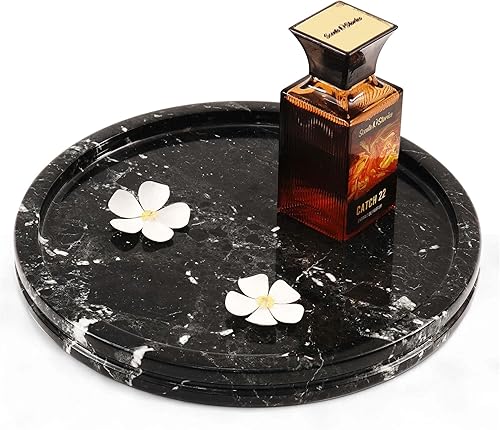 Miniatura 6 de Radicaln Bandeja de mármol negra de 10 pulgadas hecha a mano para joyería redonda para decoración del hogar, bandeja decorativa organizadora de
