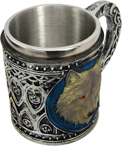 Miniatura 2 de Ebros Gift Taza de resina mágica tribal celta de lobo gris alfa de 16 onzas con borde de acero inoxidable para café, té, cereales, bebidas, fiesta