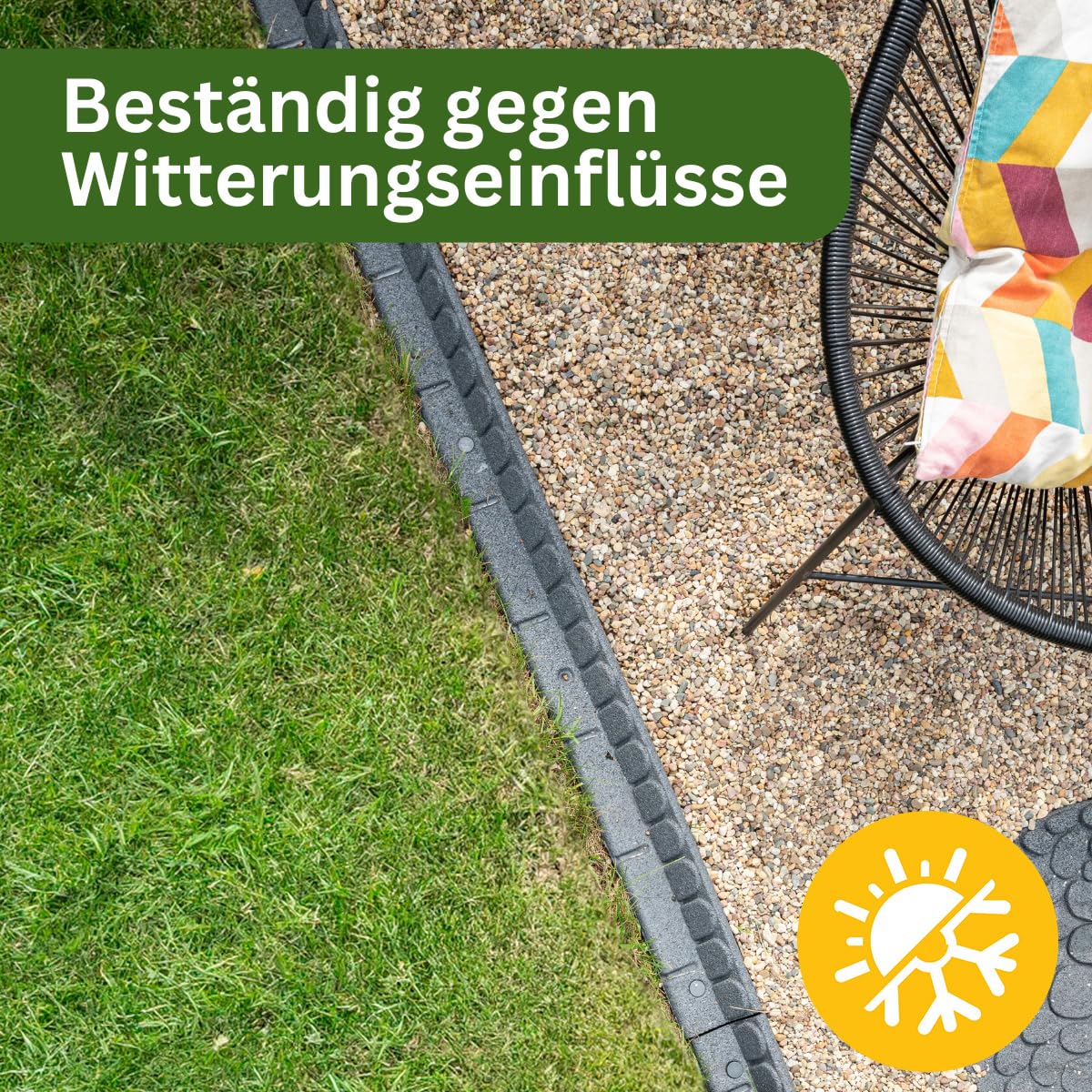 Rasenkante 120 x 7 x 8 cm | Flexible Beetein fassung | Beetumrandung Garten | Mähkante Raseneinfassung | Steinmotiv | grau