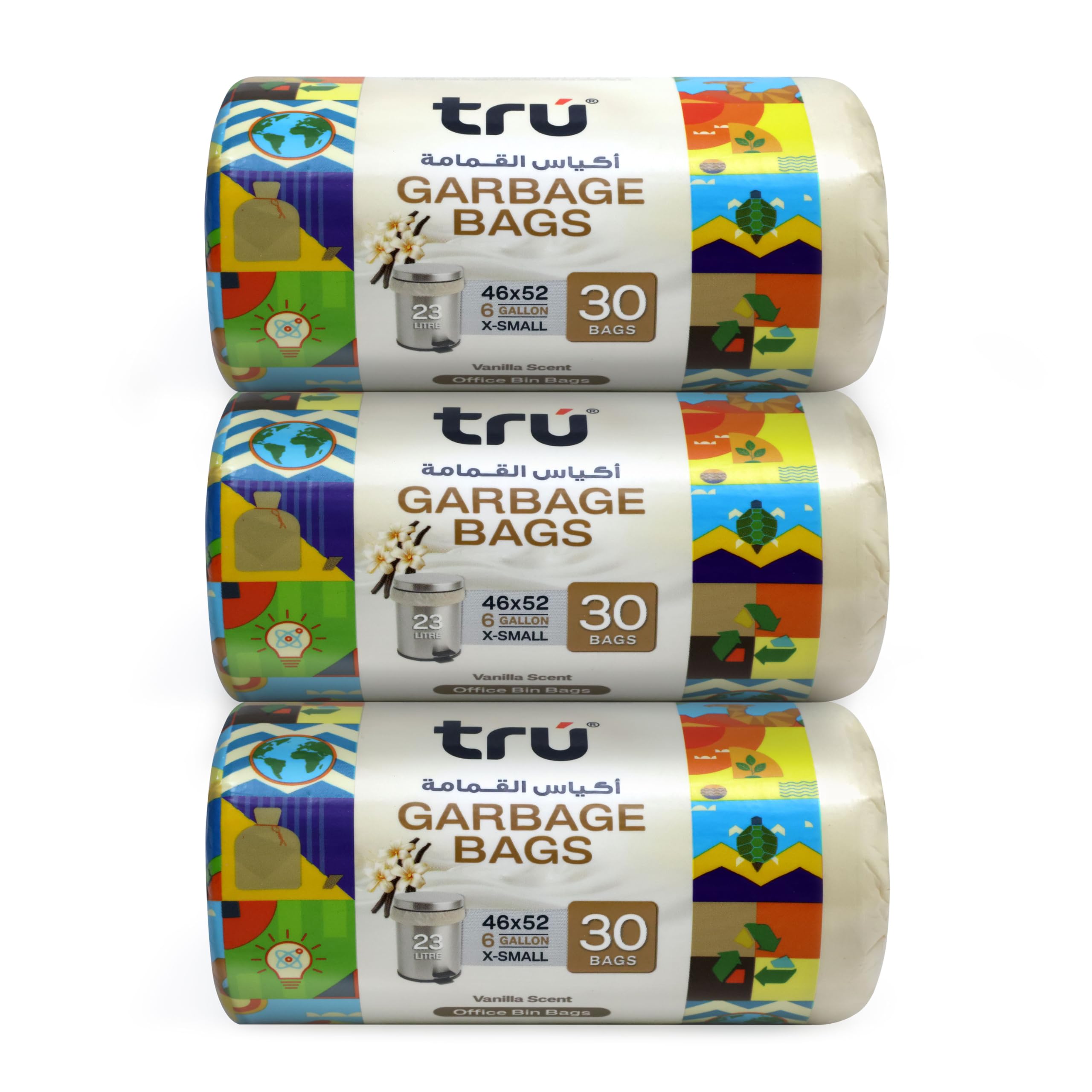 Vanilla Scented Garbage Bags Compact Roll 46x52cm 6Gallon (30pc x 3 Rolls) 90bags