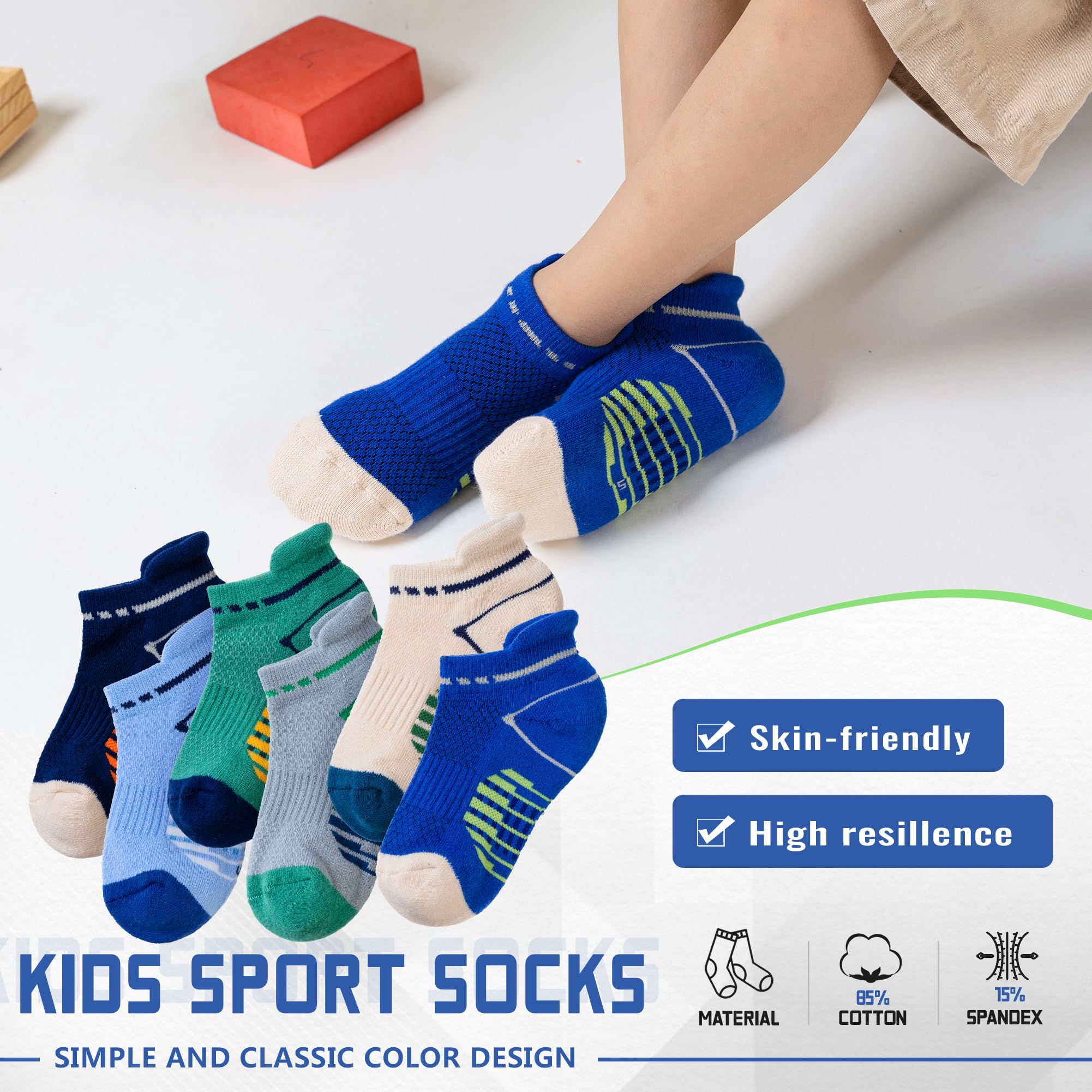 SEEYAN Kids Socks Boys Ankle Athletic Half Cushioned Low Cut Sport Cotton Breathable Socks 6 Pairs