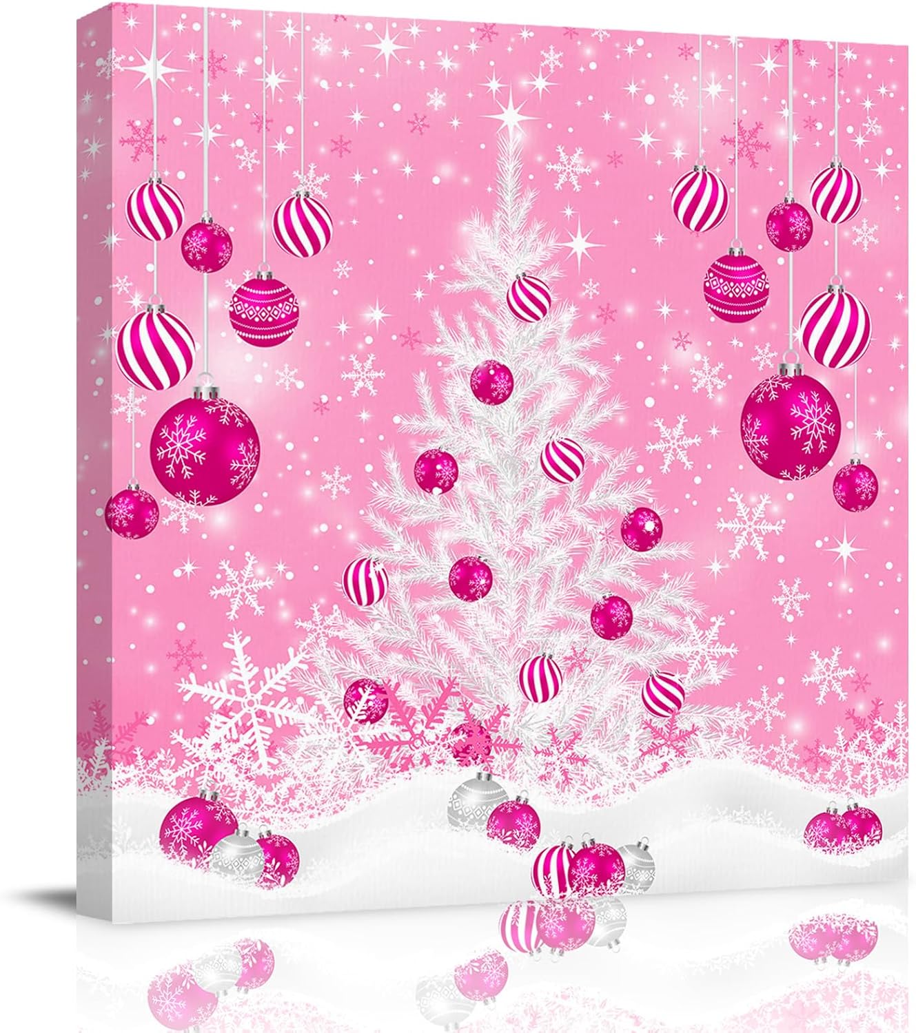 Canvas Wall Art Christmas Light Ball Pink,Oil Painting