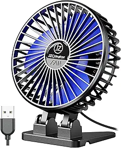 JZCreater USB Desk Fan, Mini Portable Fans, 3 Speeds Desktop Table Cooling Fan, Plug in Power, Rotation Strong Wind, Quiet Personal Small for Home Office Travel Bedroom, Black Blue