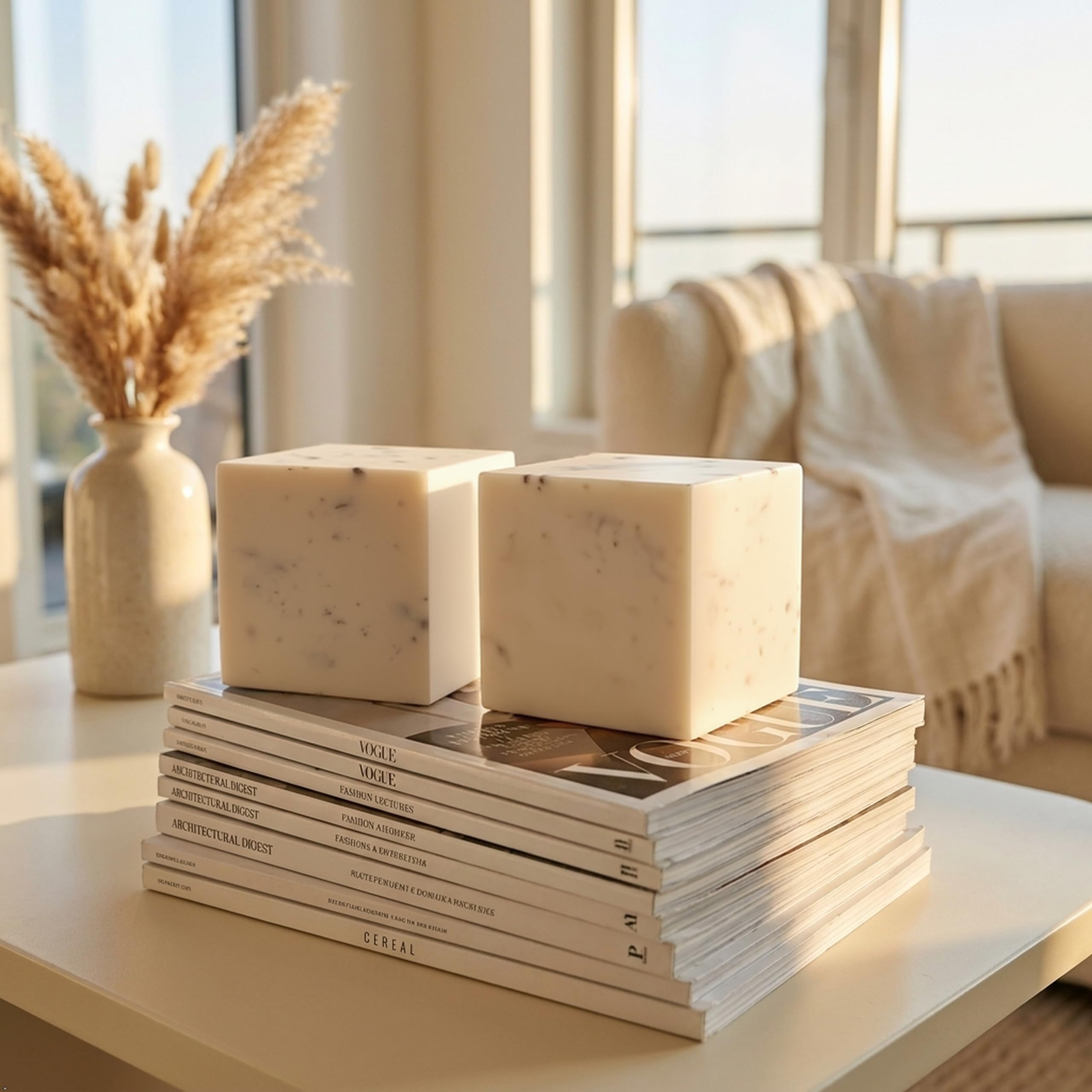 Lot de 2 Serre-Livres carrés en marbre fabriqués à la Main avec Fond antidérapant pour la Maison, la Cuisine, Le Bureau