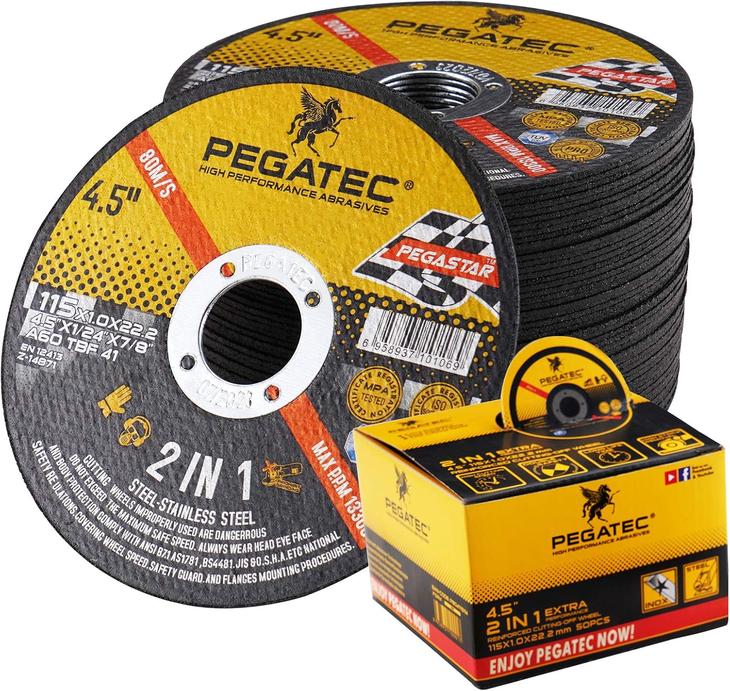 PEGATEC Cut Off Wheels 50 Pack, Quality Thin 4 1/2 x0.04×7/8 inch
