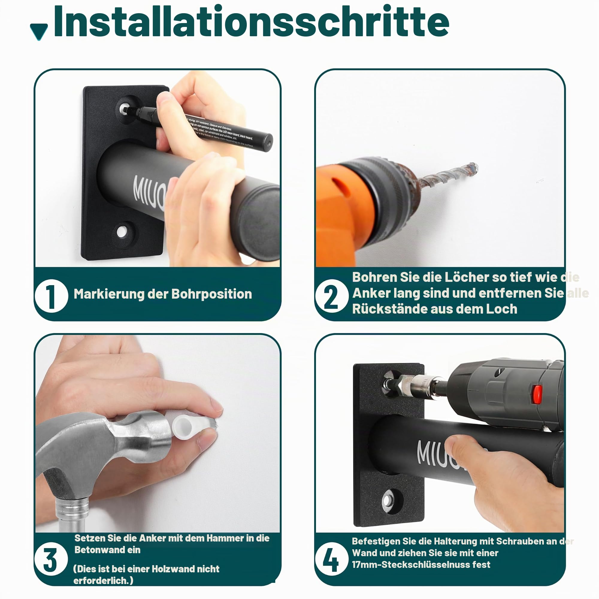Hantelscheibenhalter, Wandmontage, zur Aufbewahrung von 5,1 cm olympischen Hantelscheiben, 4 Stück