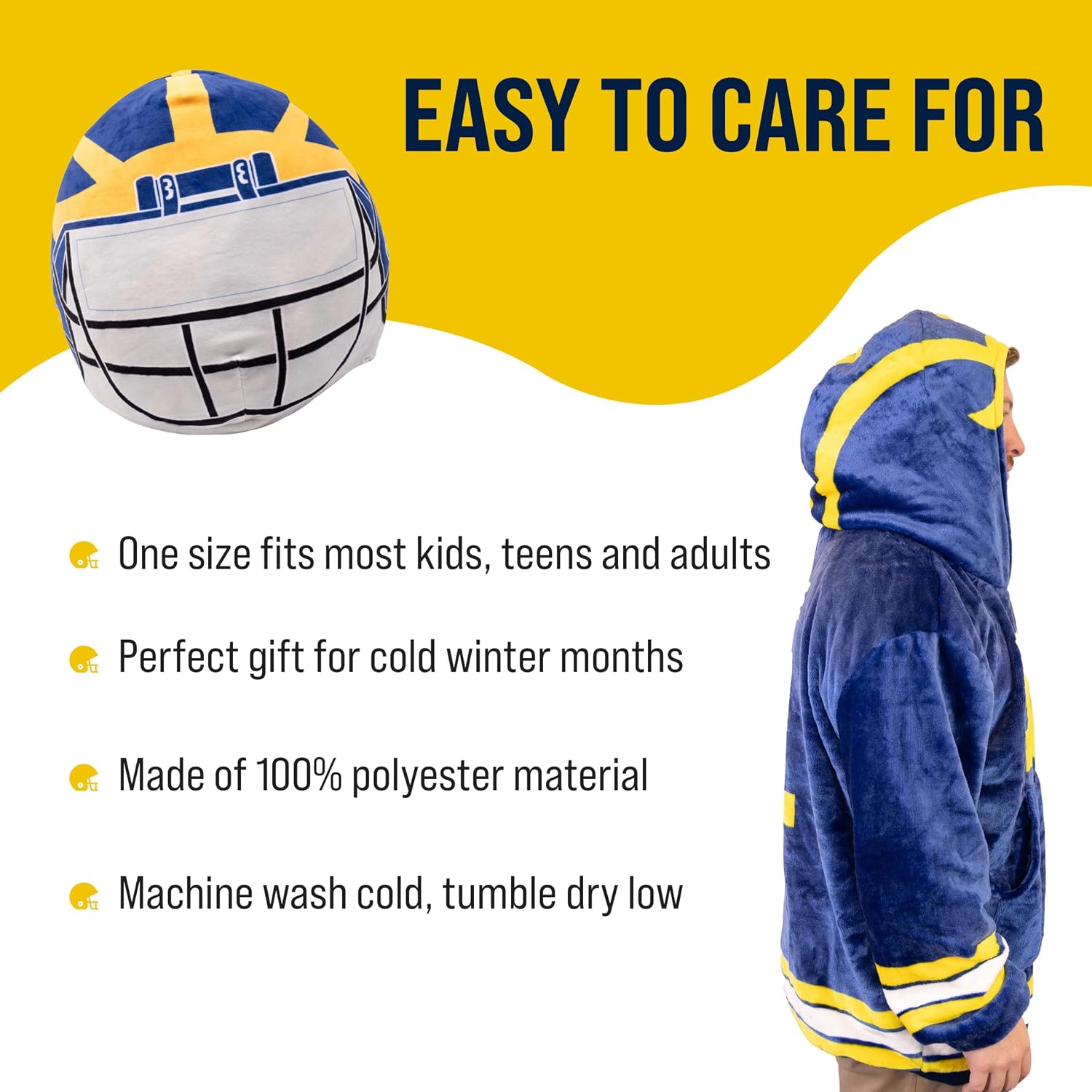 Plushible Wearable Blanket Hoodie - Oversized University of Michigan Helmet, Blue Long Sleeve Sweatshirt Pocket - 2-in-1 Oversized Hoodie Blanket Pillow - Cozy Snugible Gifts for Men and Women