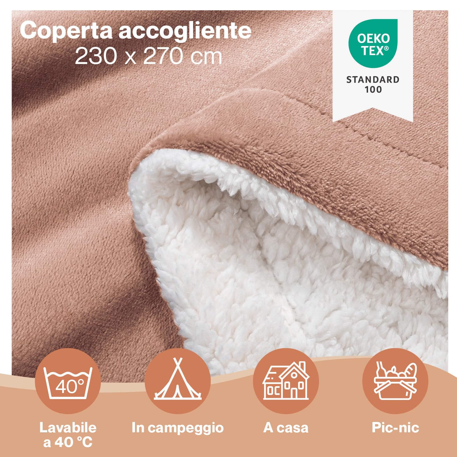 Blumtal Coperta Matrimoniale Sherpa - Coperta Pile - Plaid Divano Super Morbida - Coperta Plaid Matrimoniale Sherpa di Alta Qualità Certificata OKEO-Tex - 230 x 270 cm - Rosa