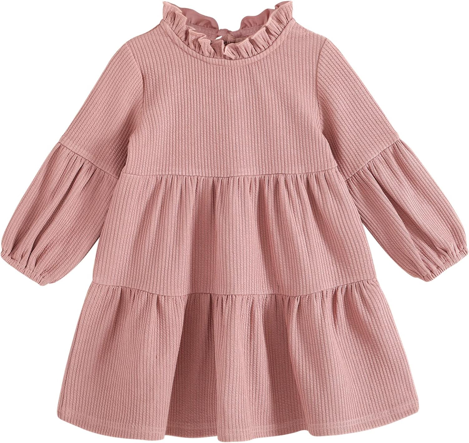 HAPPYMAToddler Baby Girl Dress Fall Outfits Ruffle Solid Long Sleeve Dress Winter Dresses for Toddler Girls Clothes