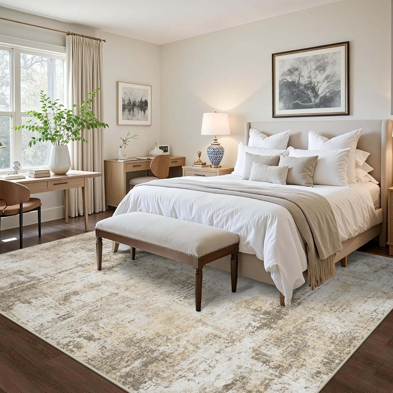 9x12 Area Rugs Living Room Rugs: Large Washable Rug with Anti-Slip Backing Non-Shedding Stain-Resistant Soft Abstract Carpet for Bedroom Dining Room Nursery Hallway Indoor Home Office Beige Grey Beige/Grey 9' x 12' (Rectangular)