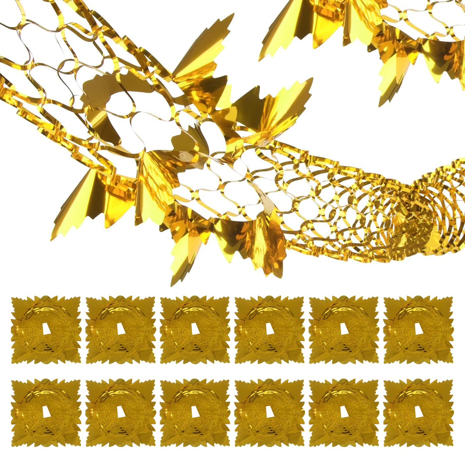 Pence & Moon Collective Gold 12 Pcs Foil Garland Christmas Ceiling Decorations Indoor, Christmas Foil Garland Festive Ceiling Hanging Decorations, Xmas Swirls Hanging Ceiling Decorations Garlands, 9Ft Xmas New Year Party Su
