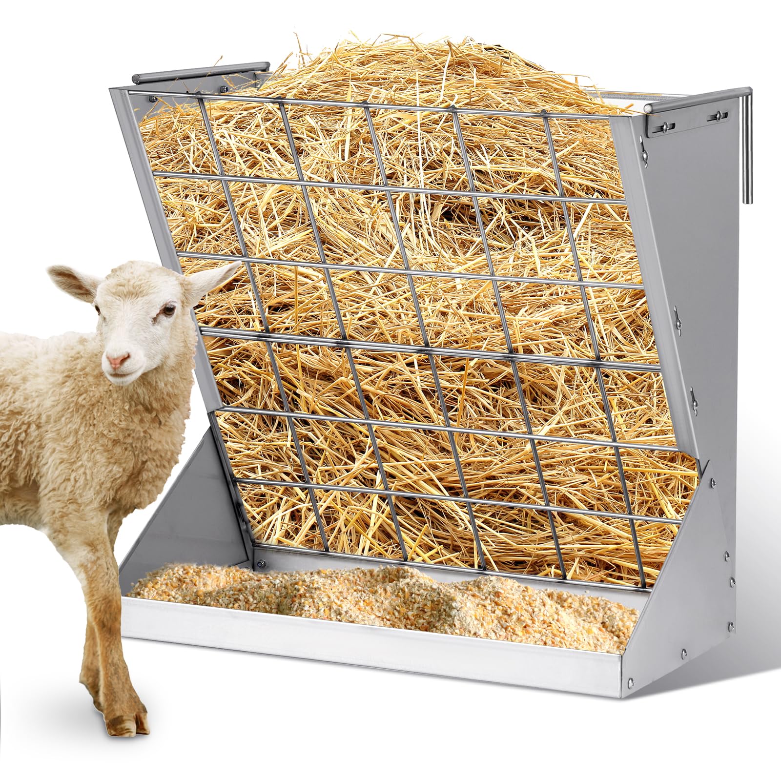 Rastrelliere per Fieno per Pecore, Rastrelliere a Muro Zincate per Bovini, Rastrelliere in Metallo per Capre e Cavalli per Fieno e Granaglie con Distanza Regolabile per Pecore, Capre, Cavalli
