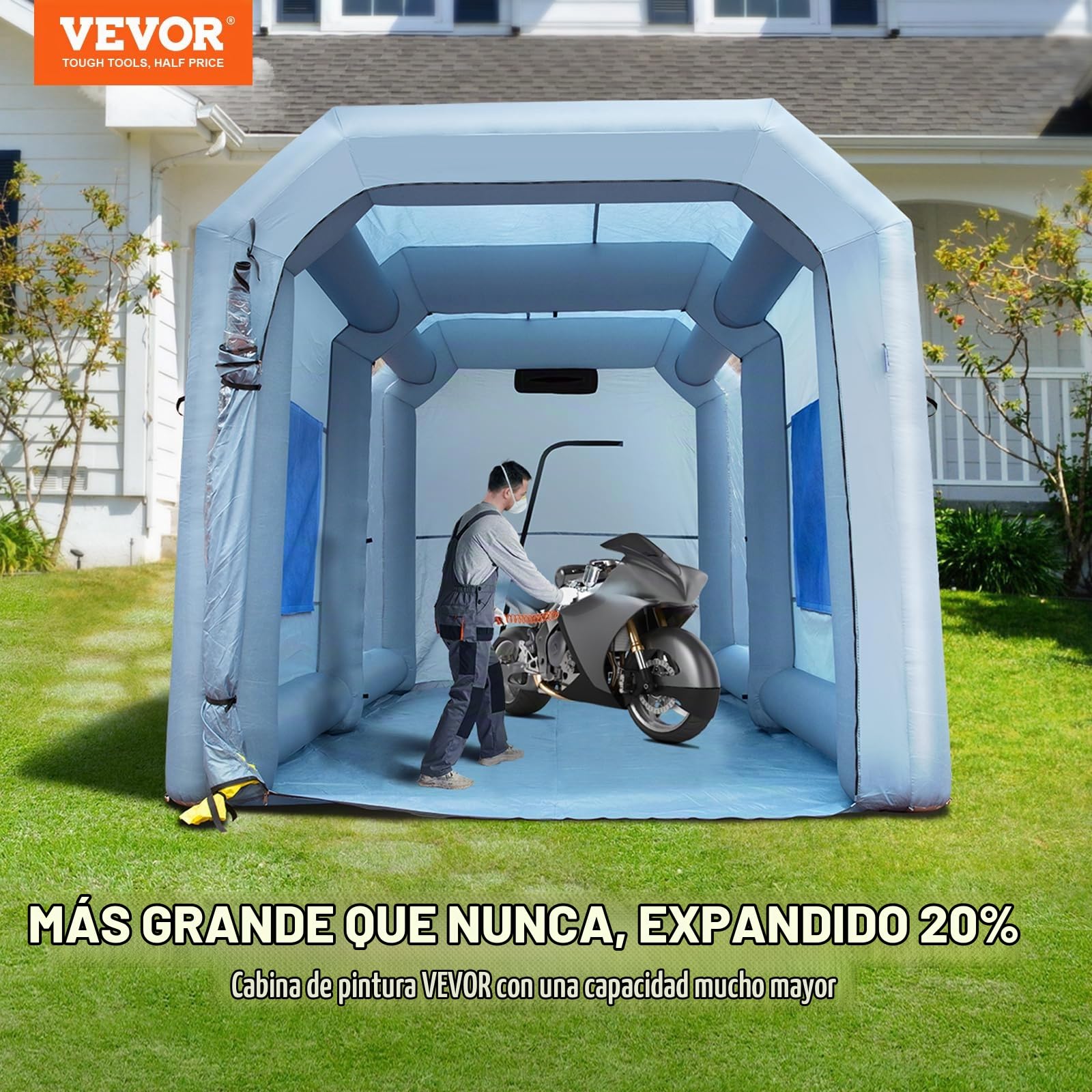 VEVOR Cabina de Pintura Inflable 4 x 2,95 x 2,75 m Carpa Hinchable de Pintura de Coches en Oxford 210D con Sistema de Filtración Sopladores 900 W Estación de Trabajo de Pintura Taller de Garaje