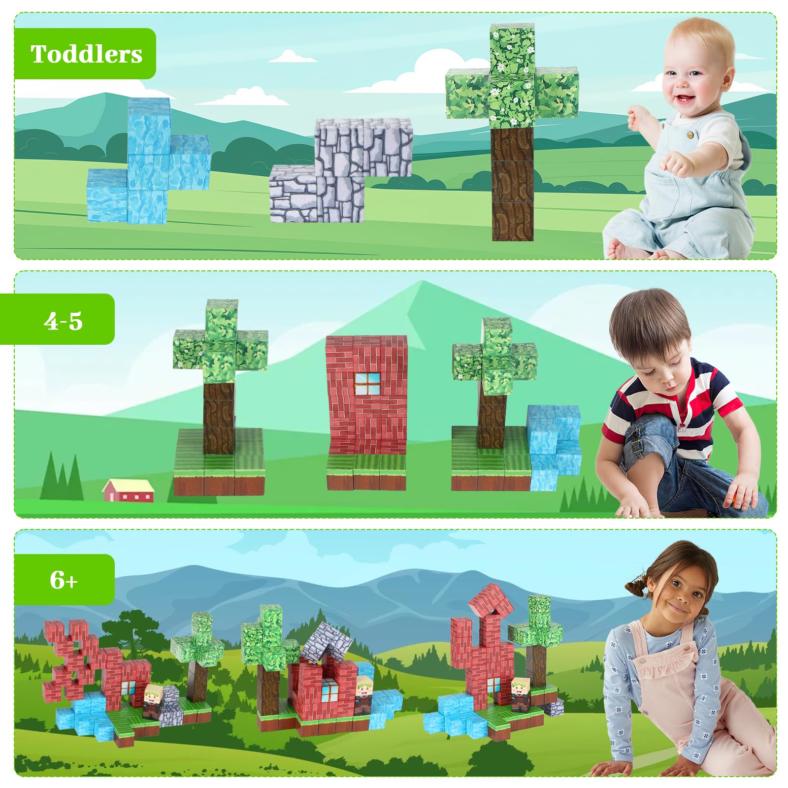 Pavlleen Set di 60 blocchi magnetici da costruzione, blocchi da costruire i miei magneti, per boscaioli e ragazze, per ragazzi e ragazze a partire dai 3 anni, giochi creativi per bambini