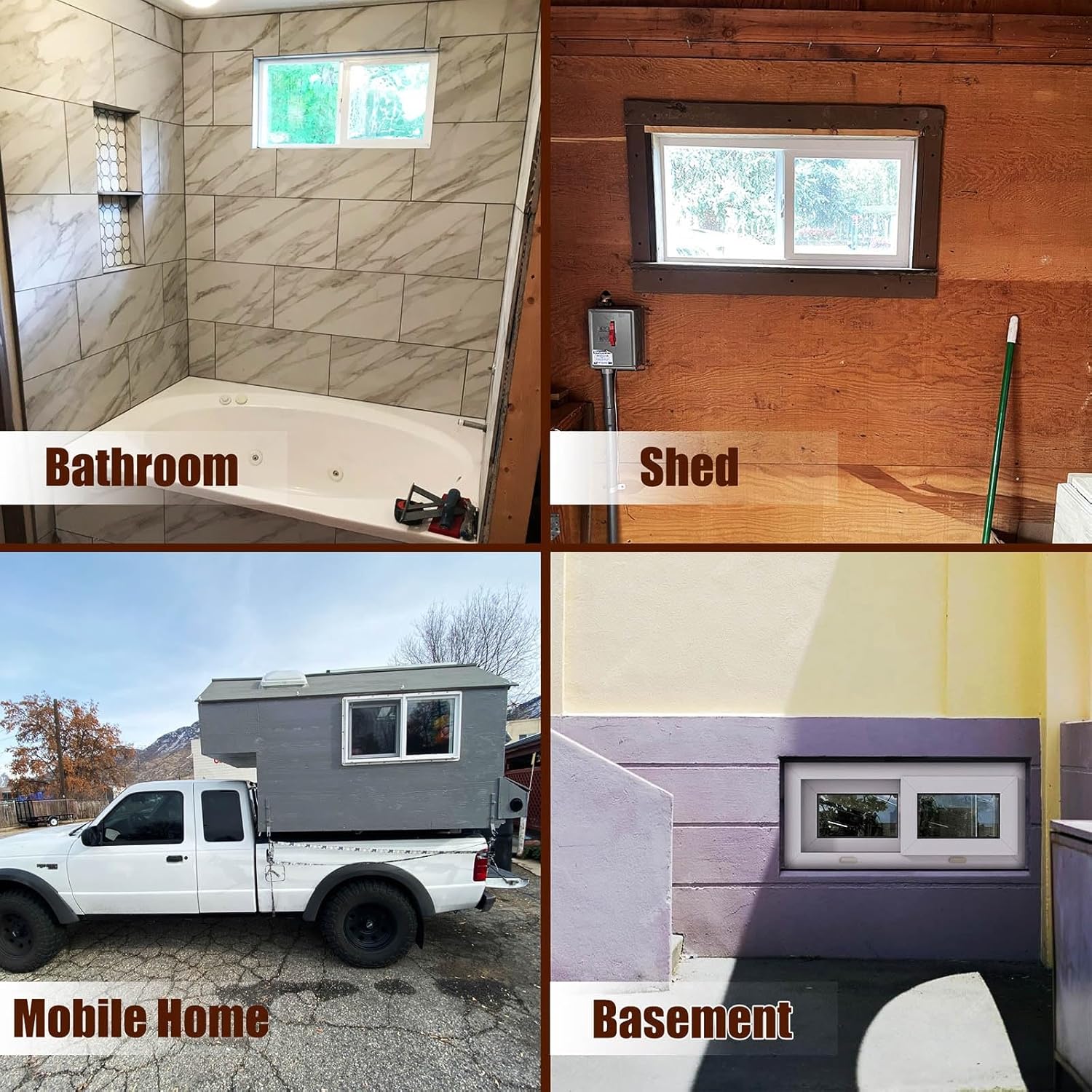 Basement Window for Houses Replacement Windows Sliding Window, 30x12in 30x16in 31x12in 32x13in 32x14in 32x16in Vinyl Slider Window with Screen for Shed Bathroom Household Rainproof(Black,32x16)