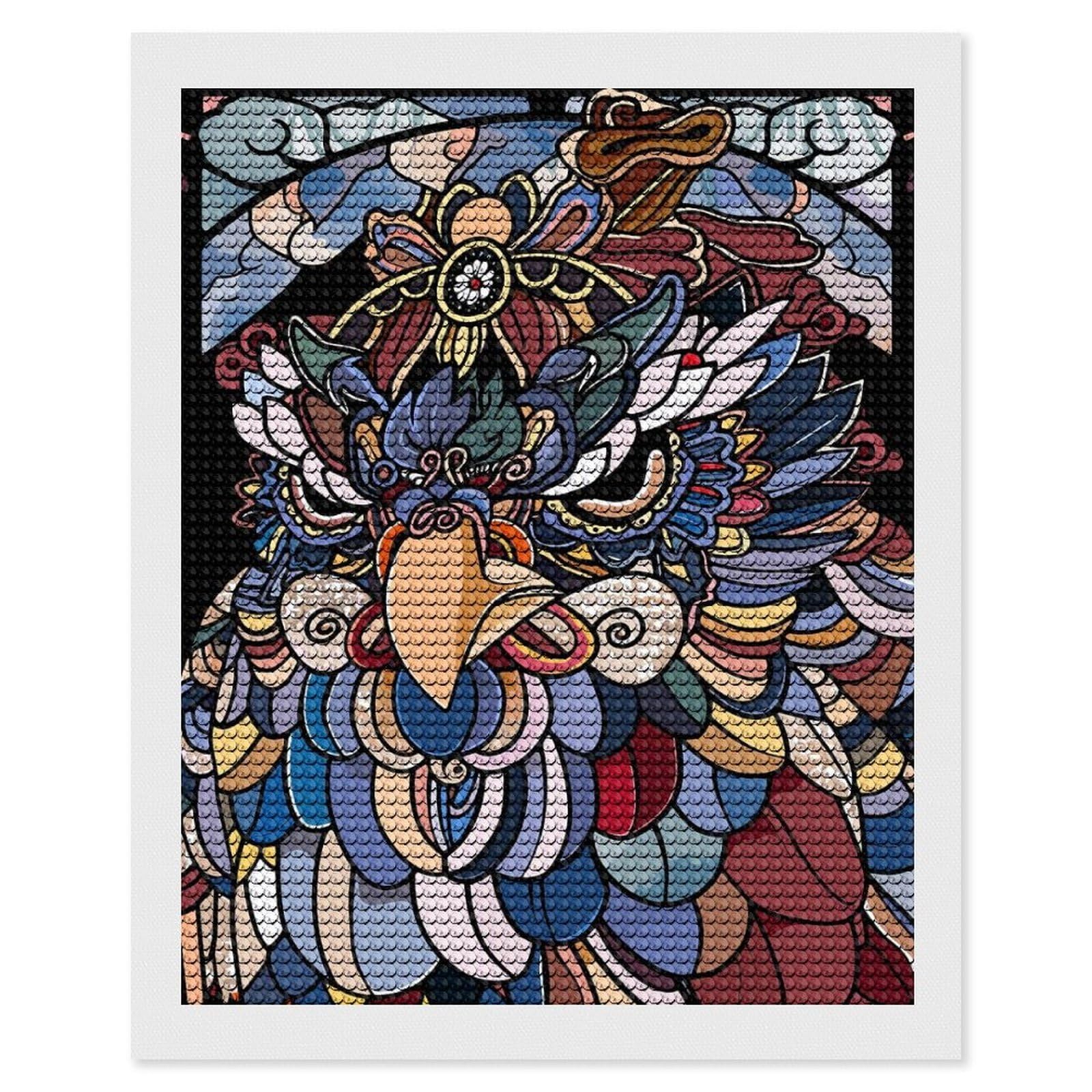 Junmoney Ornate Mythical Bird Illustration Diamond Painting Canvas Kit 16"x20", Adhesive Canvas, Christmas Gift, Full Kit Included, Thoughtful Present