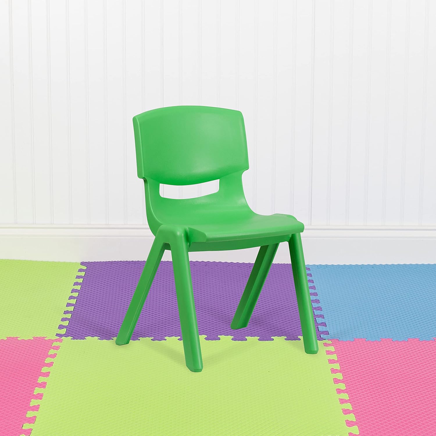 EMMA + OLIVER 5 Pack Green Plastic Stackable School Chair with 15.5 Seat Height