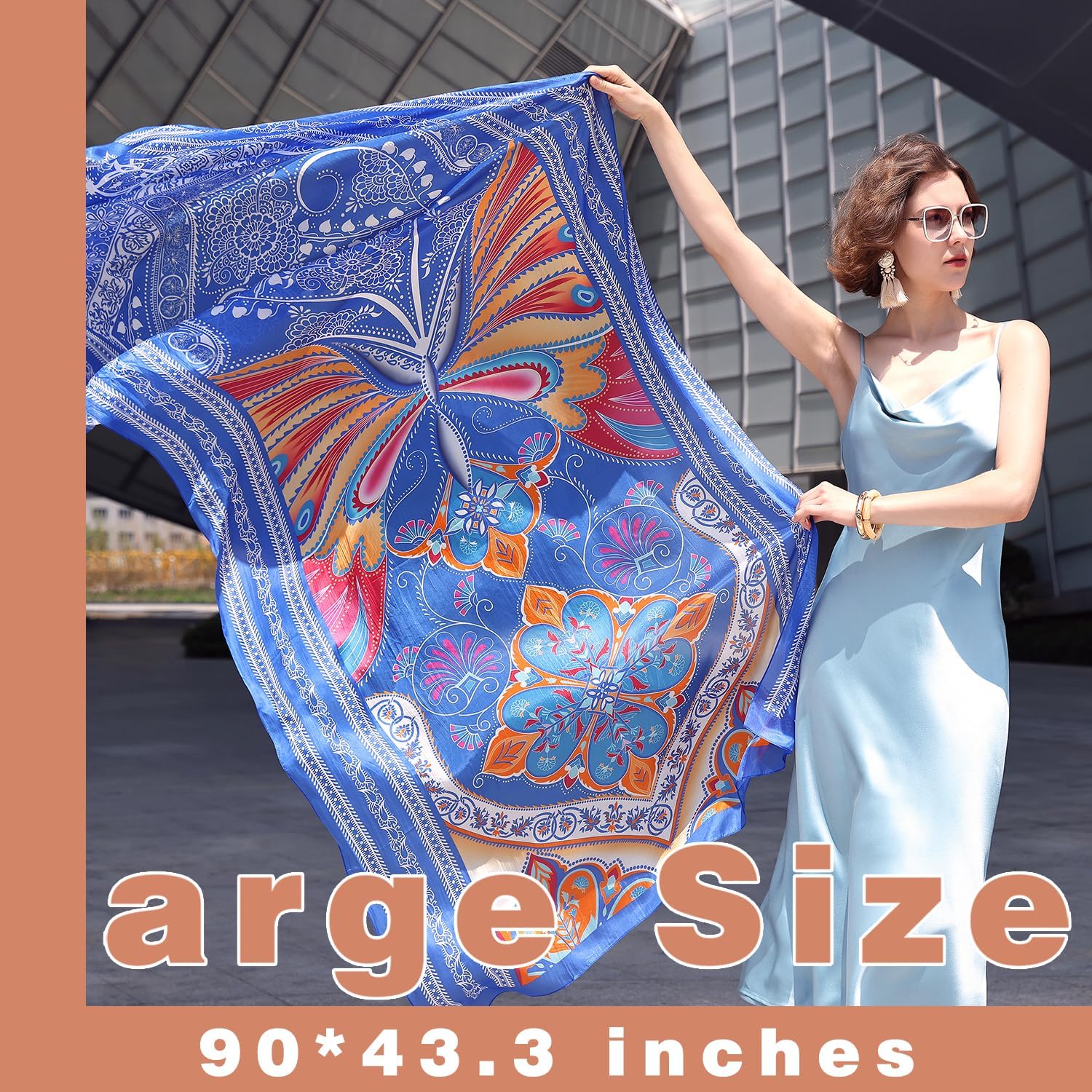 DANA XU Women's 100% Mulberry Satin Silk Pashmina Shawl Wraps Extra Large Floral Scarf for Evening Dresses, Soft Oversized - Image 4