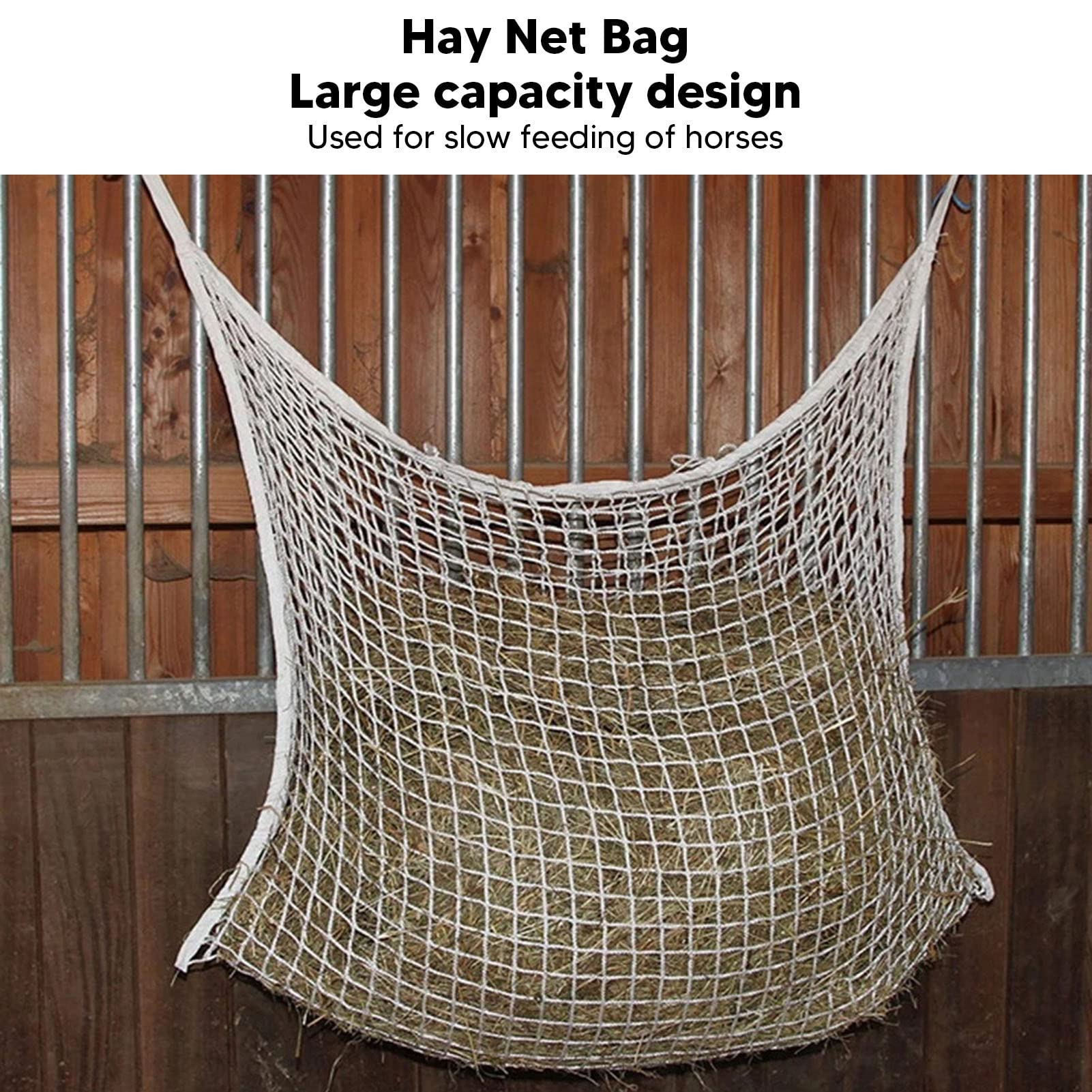 Bolsa de red de heno, red de heno de alimentación lenta, bolsa de heno negra, cuerda tejida, comedero de heno para granero, paddock, caballo, cabra, ganado (120 x 90 cm)