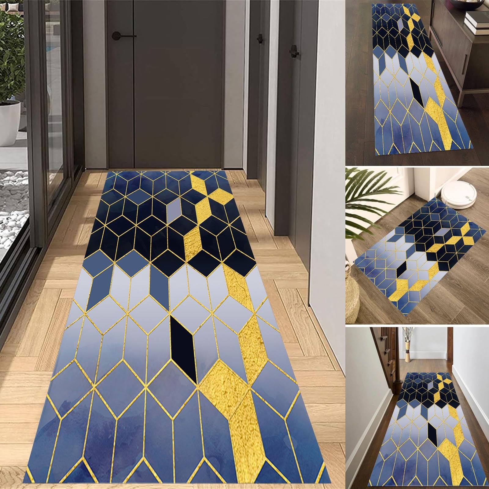 Grand tapis entree interieur long ornement vintage 90 x 450 cm haute resistance
