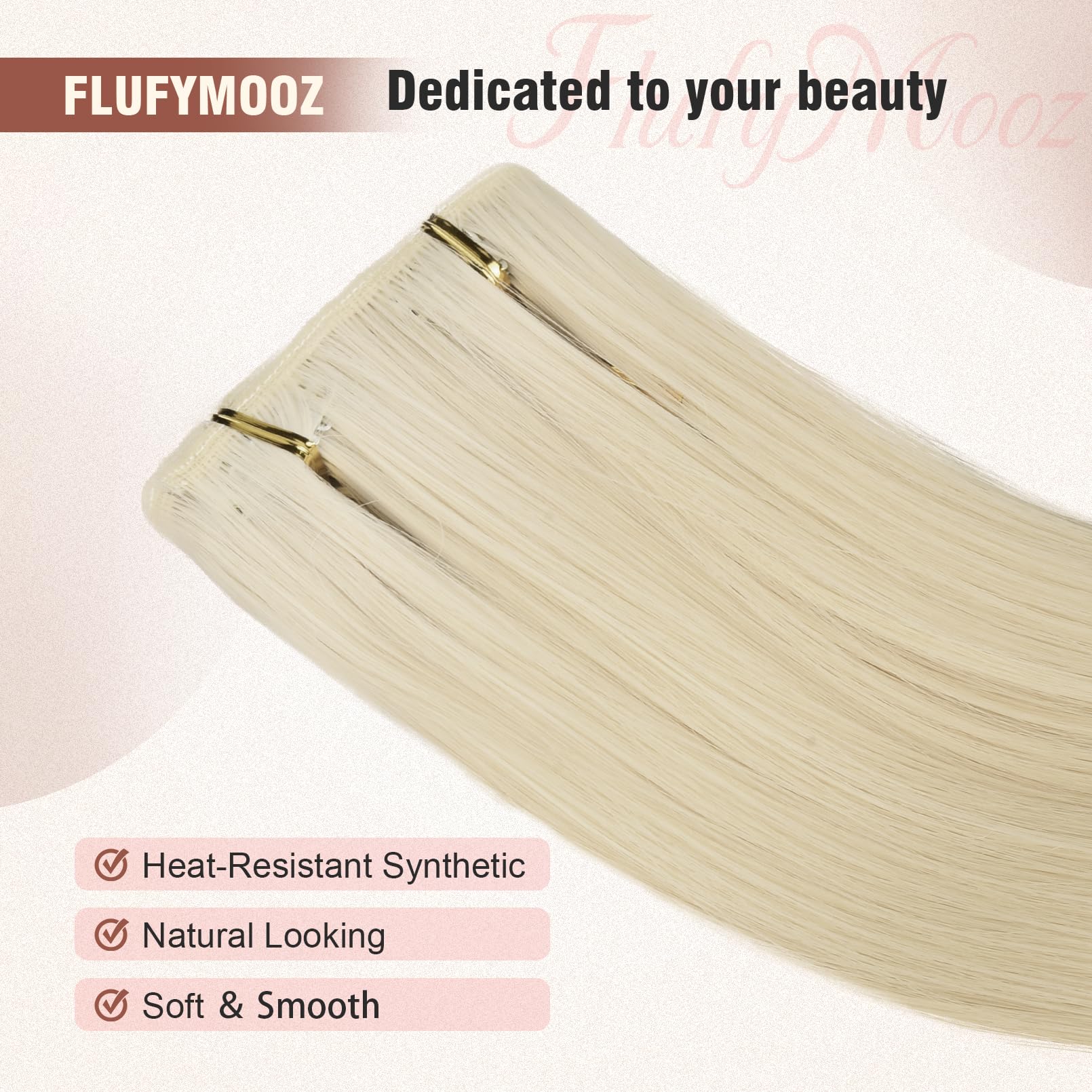 Flufymooz 6PC Clip in Hair Extensions 24" Straight Long Extensions for Women Synthetic Hairpiece (Platinum Blonde) - Image 3