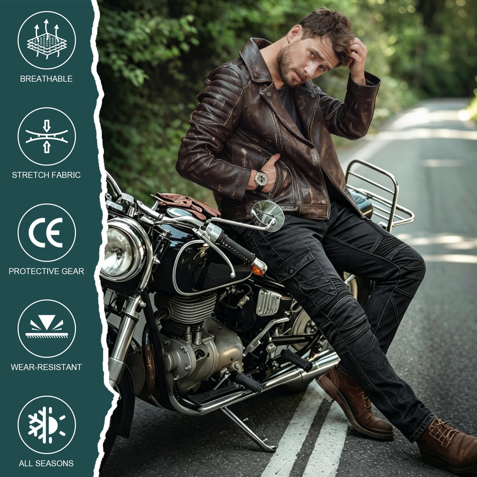 Uomo Pantaloni da Moto, Motorcycle Pantaloni, Jeans per Motociclismo,