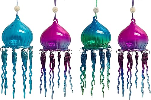 Adorno navideño de medusa de cristal soplado a mano, juego de 4