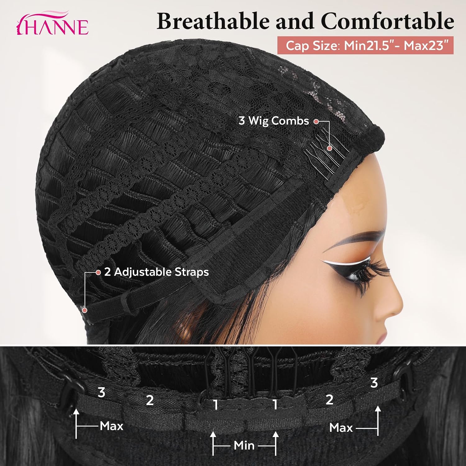 HANNE Natural Black Shoulder Length Bob Wig for Women Short Straight Hair Middle Part Heat Resistant Bob Wigs for Daily Use or Party (Black)