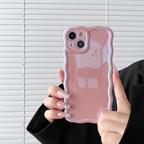 FABSPARK Funda para iPhone 15 Pro Max, bonita funda colorida con láser, retro, exquisita, rizada, borde ondulado, protector estético de TPU suave