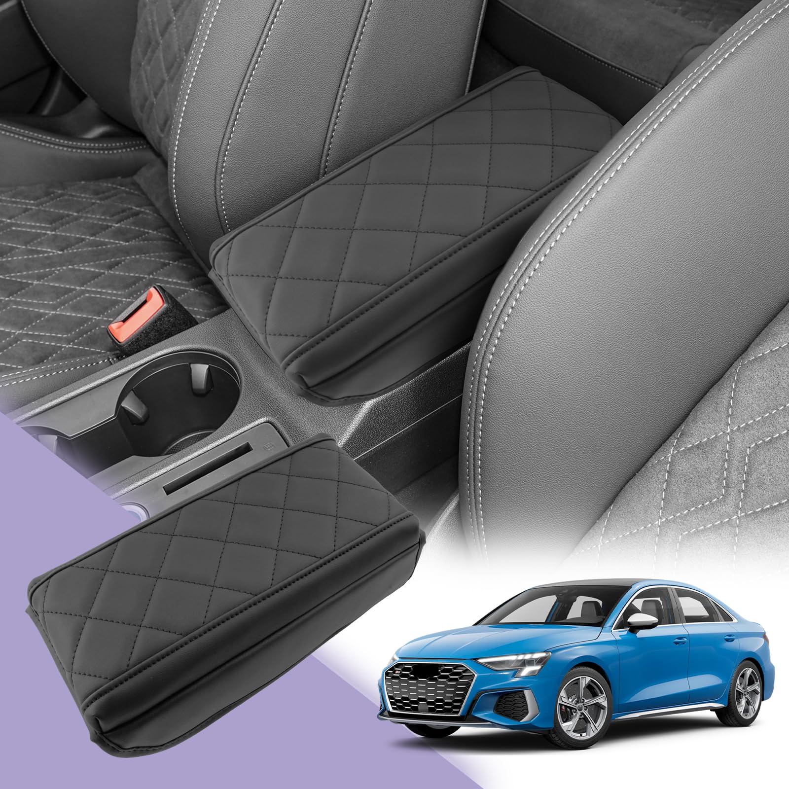LUWU Compatibile con Audi A3 8Y 2020-2024 2025 Copertura per Bracciolo Centrale A3 Sportback Cuscino in Pelle per Bracciolo Auto Protezione Auto A3 8Y Accessori