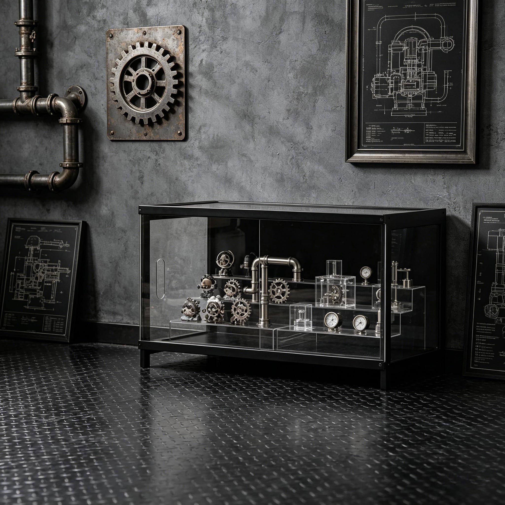 Modernes Regal mit Acryltüren und verstellbaren Böden, staubdichter Display-Schrank für Sammelstücke, Gaming-Equipment und dekorative Gegenstände zu Hause Schwarz 1 Etage/70× 33×40cm