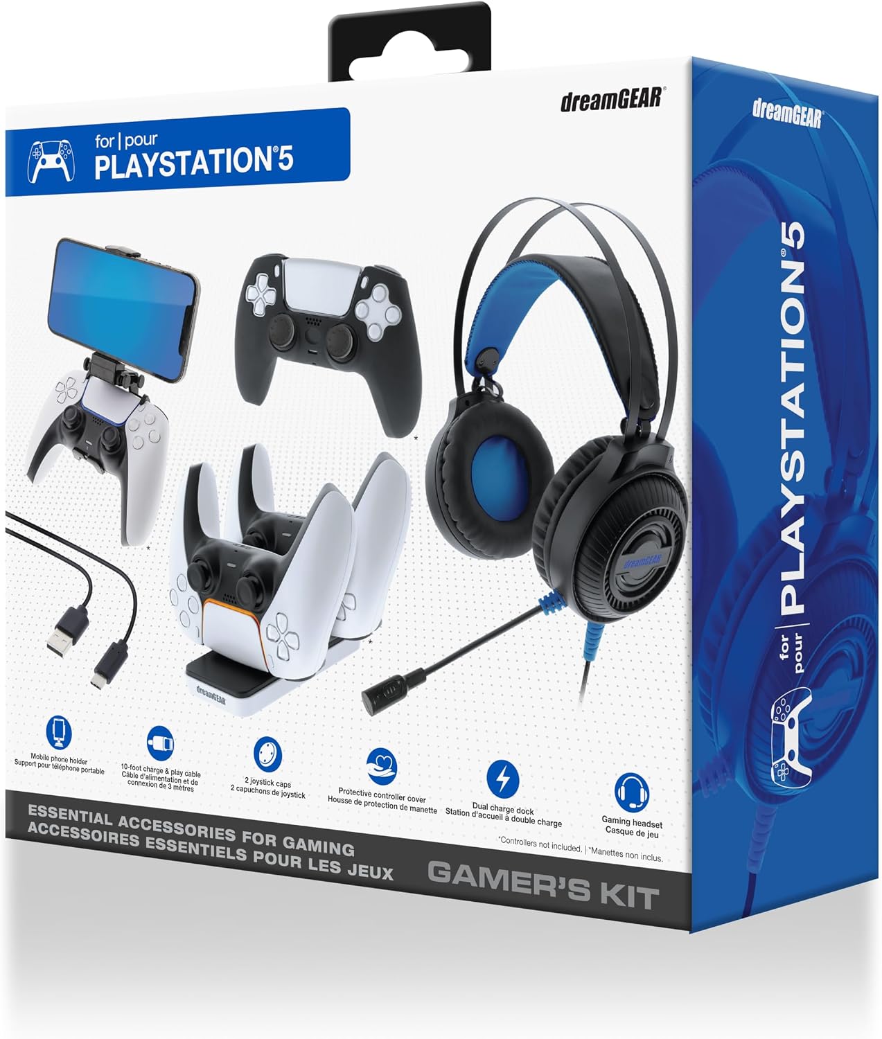 Gamers Kit For PlayStation 5: Gaming Headset with 50mm Drivers, PS5 Controller charger, 6 Item bundle - Amazon product rated Grade B