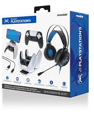 Gamers Kit Charger for PlayStation 5 Dualsense Gaming Headset with 50mm Drivers PS5 Controller Chargers Adjustable Phone Mount