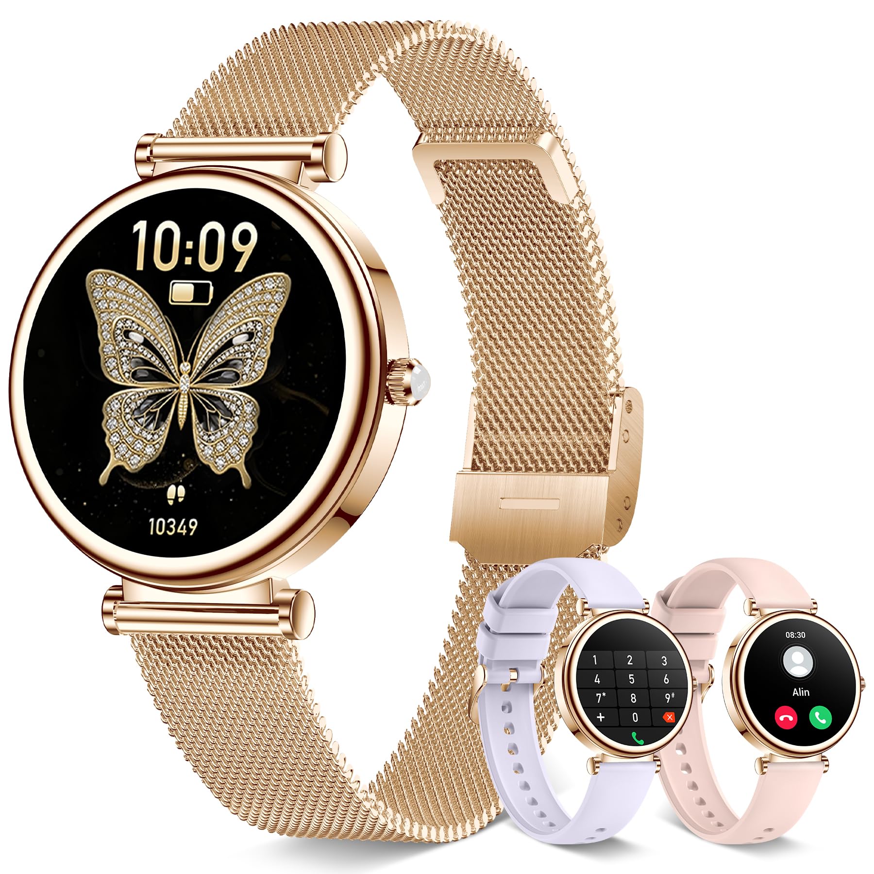 Smart watch for Women (Answer/Make Calls),1.27 Inch Round Smartwatch with 100+ sports modes, Heart Rate/Sleep Monitor Pedometer IP68 Waterproof Activity Fitness Watch for iPhone Android, Rose Gold