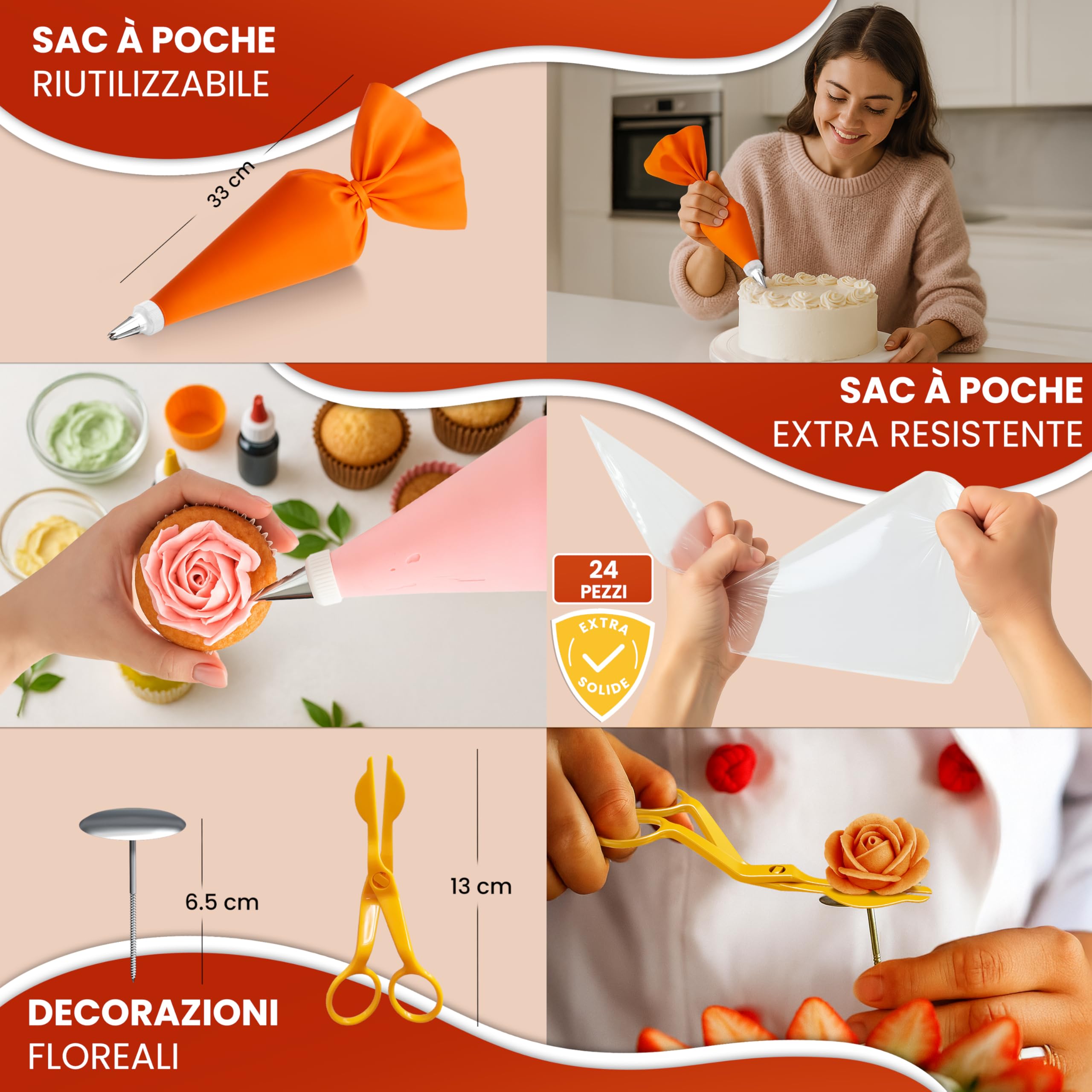 Set di Accessori per Torte (61 Pezzi) – Piatto Girevole per Torte con Beccucci, Sac à Poche, Spatole, Palette e Altri Accessori da Pasticceria per Principianti e Professionisti
