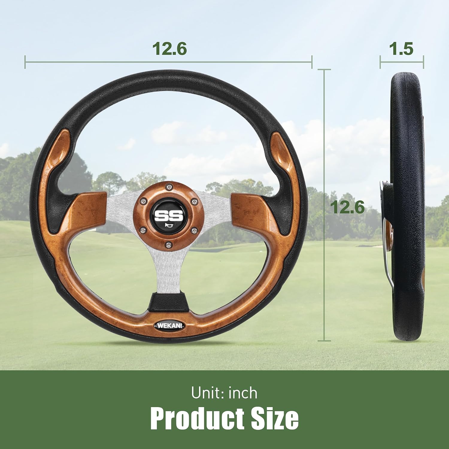 Golf Cart Steering wheel for EZGO YAMAHA and Club Car Precedent Most Golf carts Wood Grain