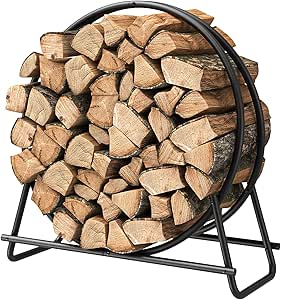 Mr IRONSTONE 30 inch Firewood Rack, Firewood Log Hoop for Indoor Fireplace Wood Storage Ring, Round Tubular Steel for Patio Deck Metal Log Holder Outdoor Fireplace Pit Patio Deck Porch Lumber Stacker