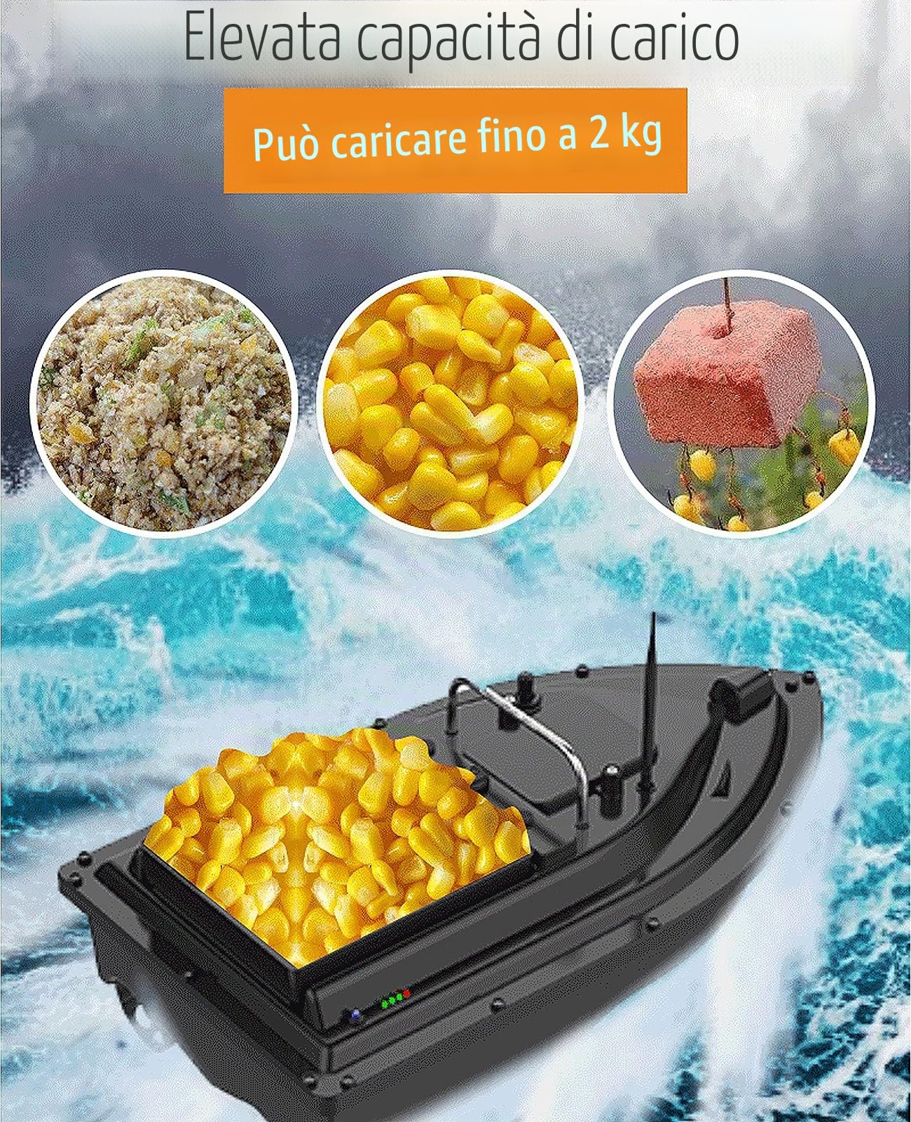 Barca Esca Telecomandata da Pesca, Barchino Carpfishing con GPS e Luce Notturna a LED, RC Barca Dell'esca-500m Posizionamento GPS, Scelta Migliore per la Pesca Notturna e Nuvolosa