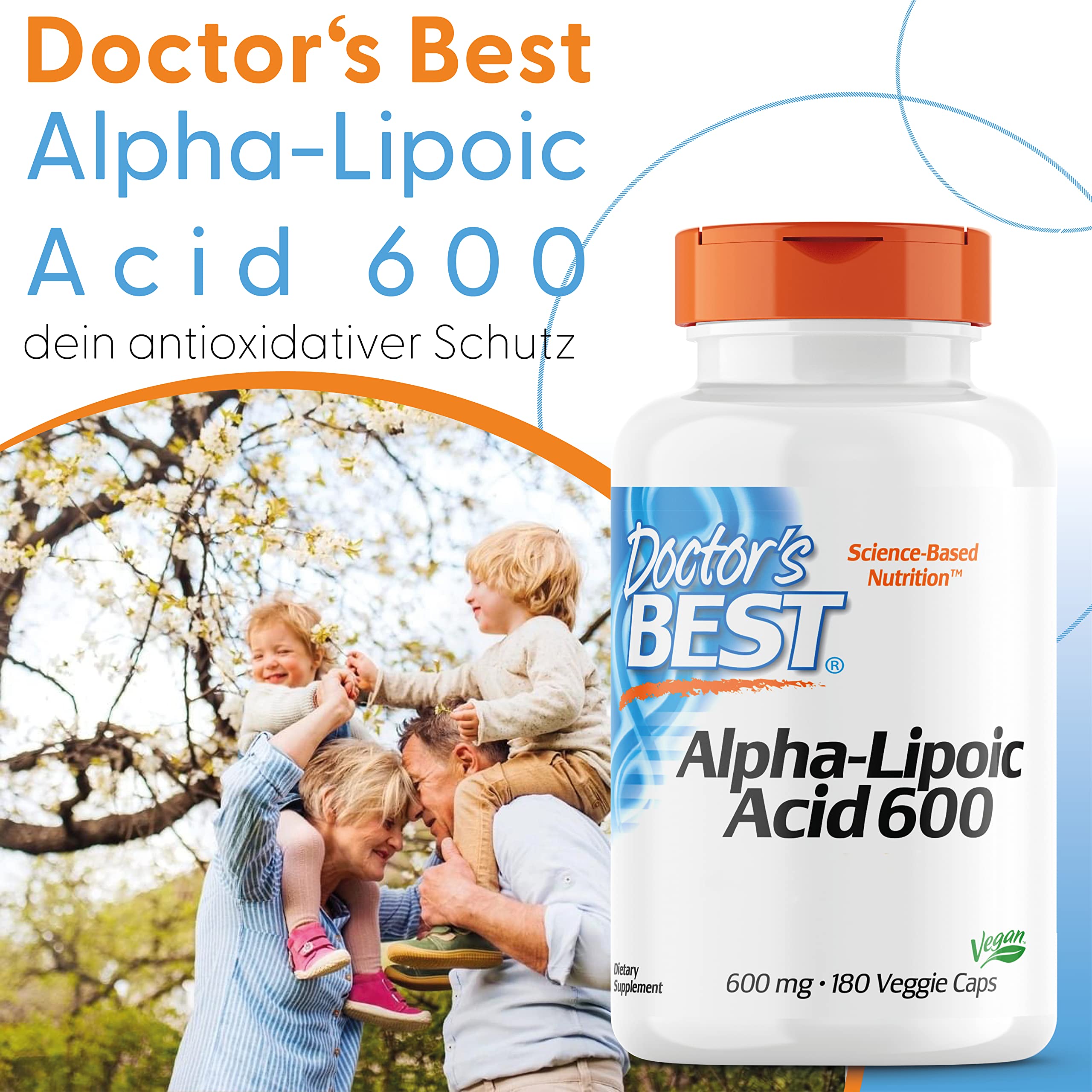 Doctor's Best, Alpha-Lipoic Acid (Alpha Liponsäure), 600 mg Depot, 2-Tages-Dosis, 180 vegane Kapseln, Hochdosiert, Laborgeprüft, Ohne Gentechnik, Glutenfrei