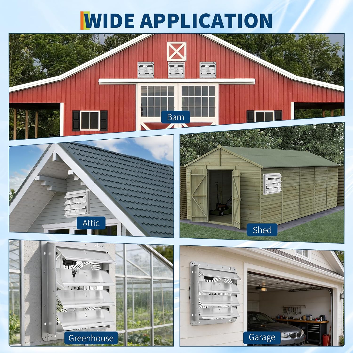 14 Inch Wall Mounted Shutter Exhaust Fan, 1500 CFM High Speed Ventilation with Auto Shutters for Attic, Garage, Greenhouse & Shed - Image 8