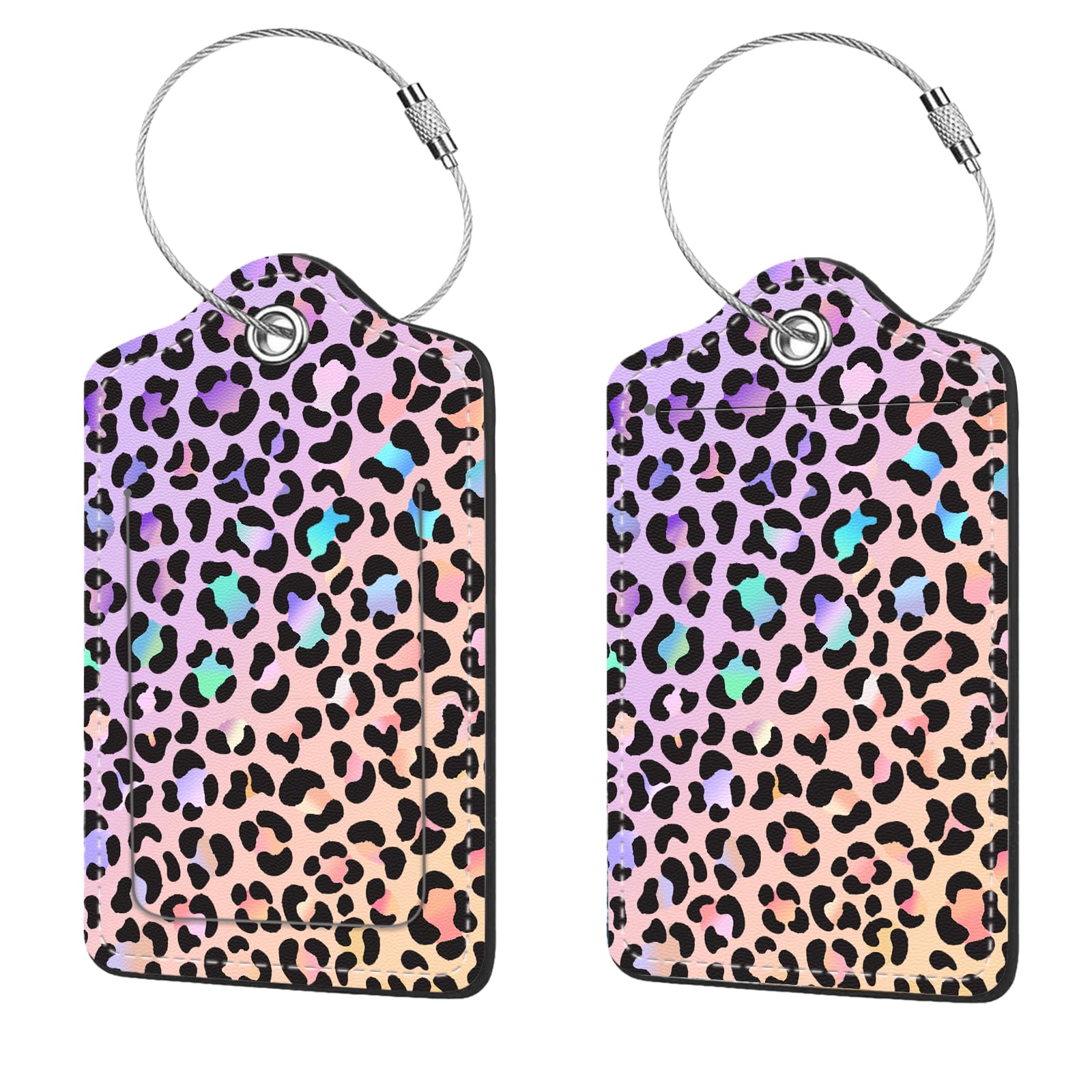 2 Pcs Luggage Tags for Suitcases,PU Leather Cruise Ship Luggage Tags with Privacy Cover Label Address Card and Durable Metal Ring Suitable for Men