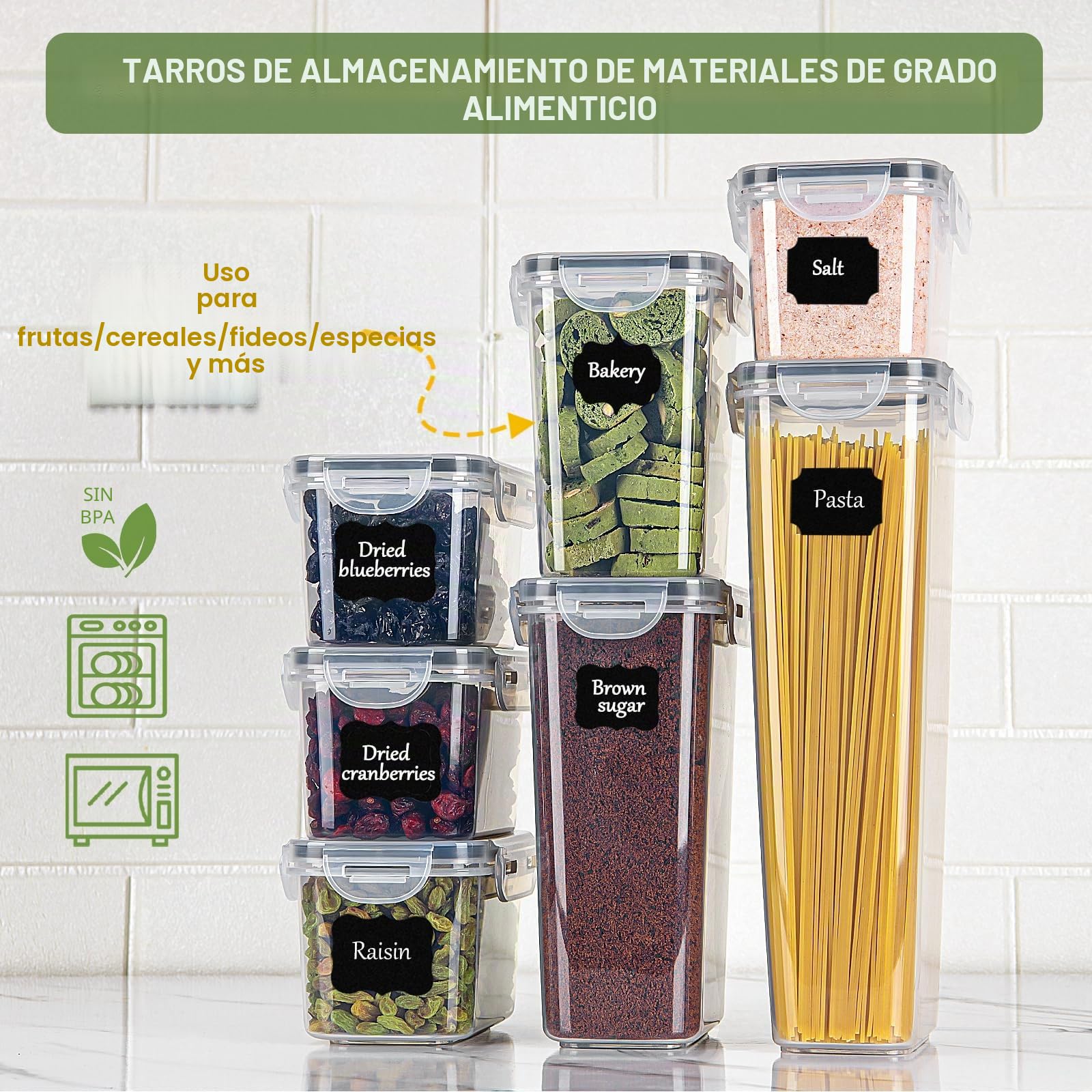 L LONGANCHANG Botes Cocina Almacenaje 25 Piezas: Recipientes Herméticos para Alimentos | Recipientes Alimentos de Plástico para Cereales, Pasta, Granos, Harina | Sin BPA | Apto para Lavavajillas