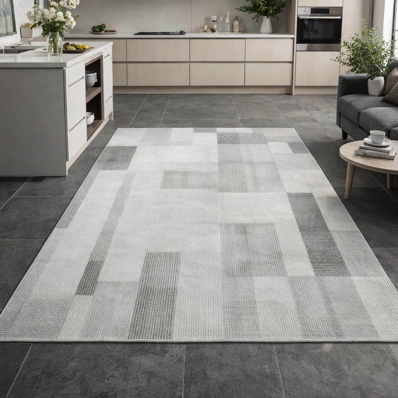 Teppiche Wohndeko für Wohnzimmer Schlafzimmer Aesthetic Room Decor,Modernes Grau, Weiß, 155 x 200 cm