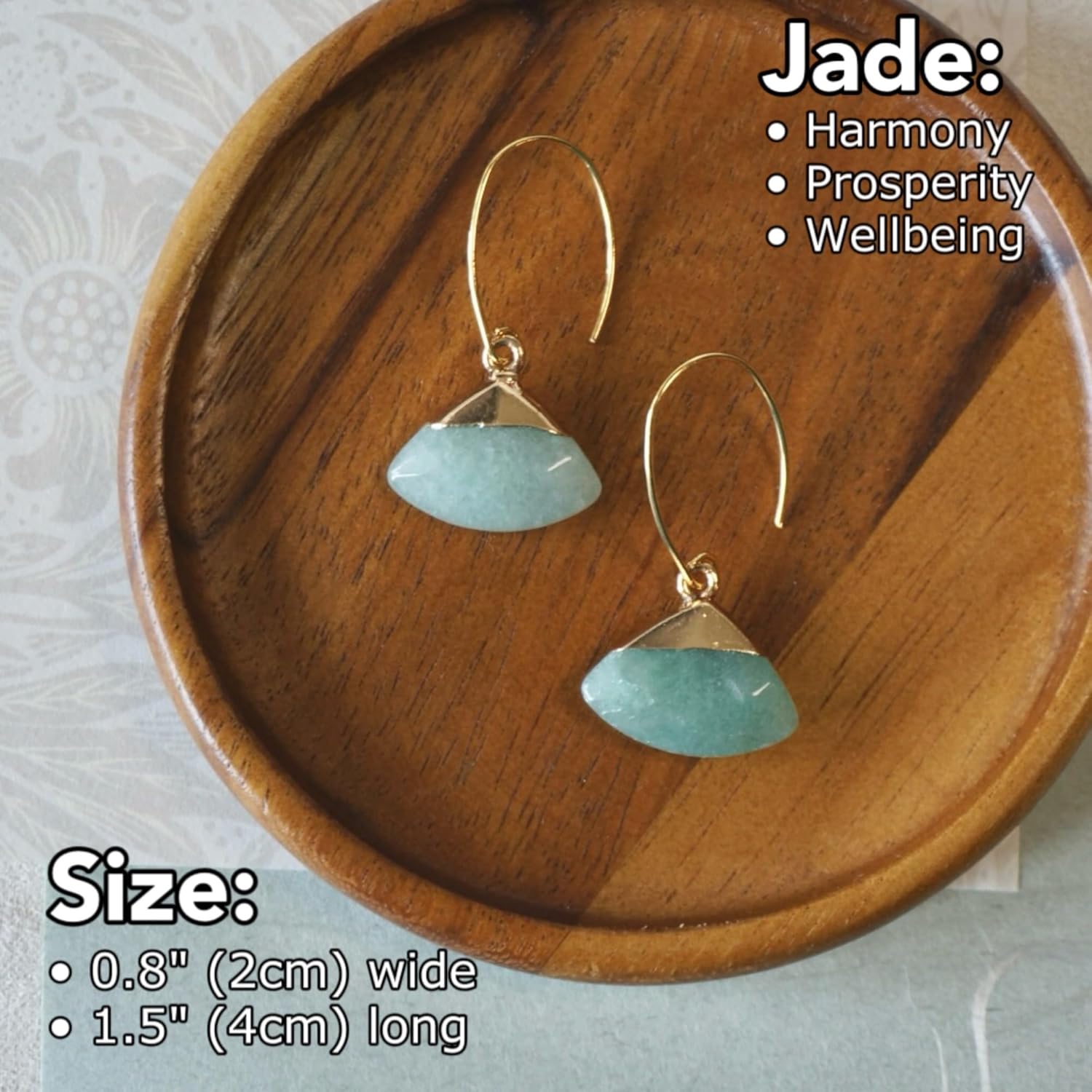 Natural Jade Fan Shape Earrings and Necklace Set, Dainty 18k Gold Plated Genuine Green Jade Jewelry, Gifts for Women Girls Birthday Christmas - Image 3