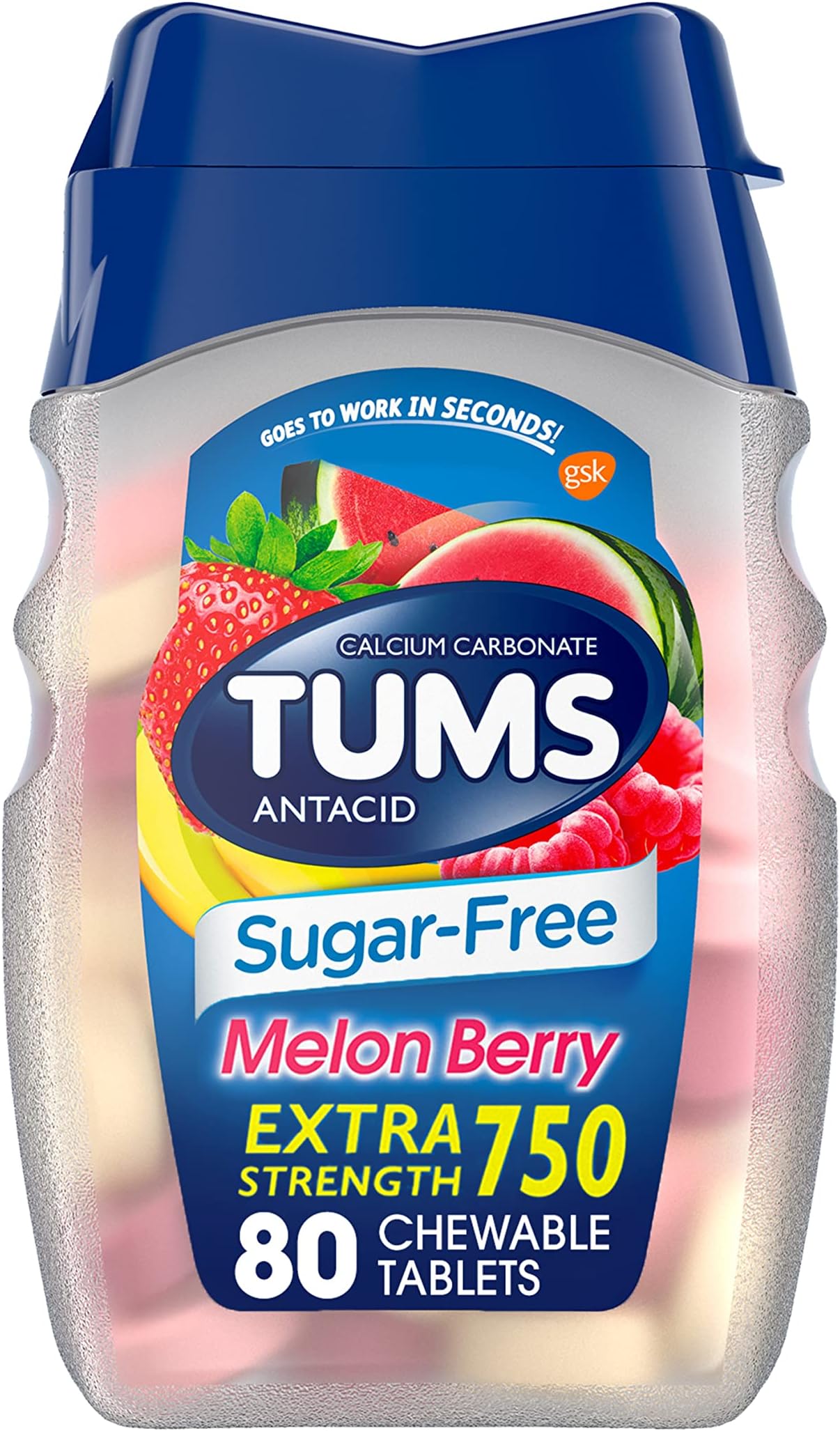 TUMS Extra Strength SugarFree Antacid, Melon Berry Chewable Tablets