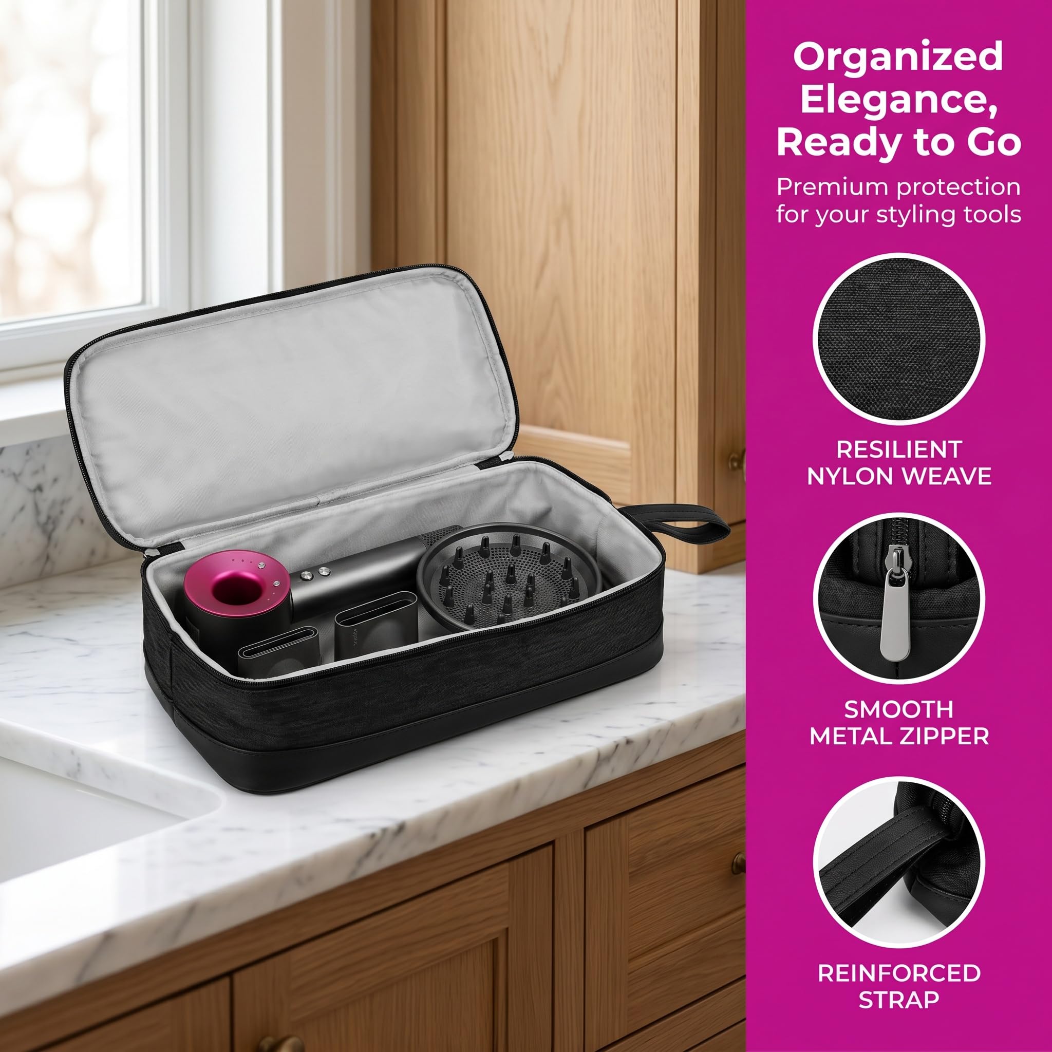 Bolsa de Almacenamiento de Viaje para Secador de Pelo, Funda Plancha Pelo con Asa Portátil Compatible con Dyson Airwrap Styler y Shark Flexstyle, Dyson Supersonic y Rizador, para Viaje