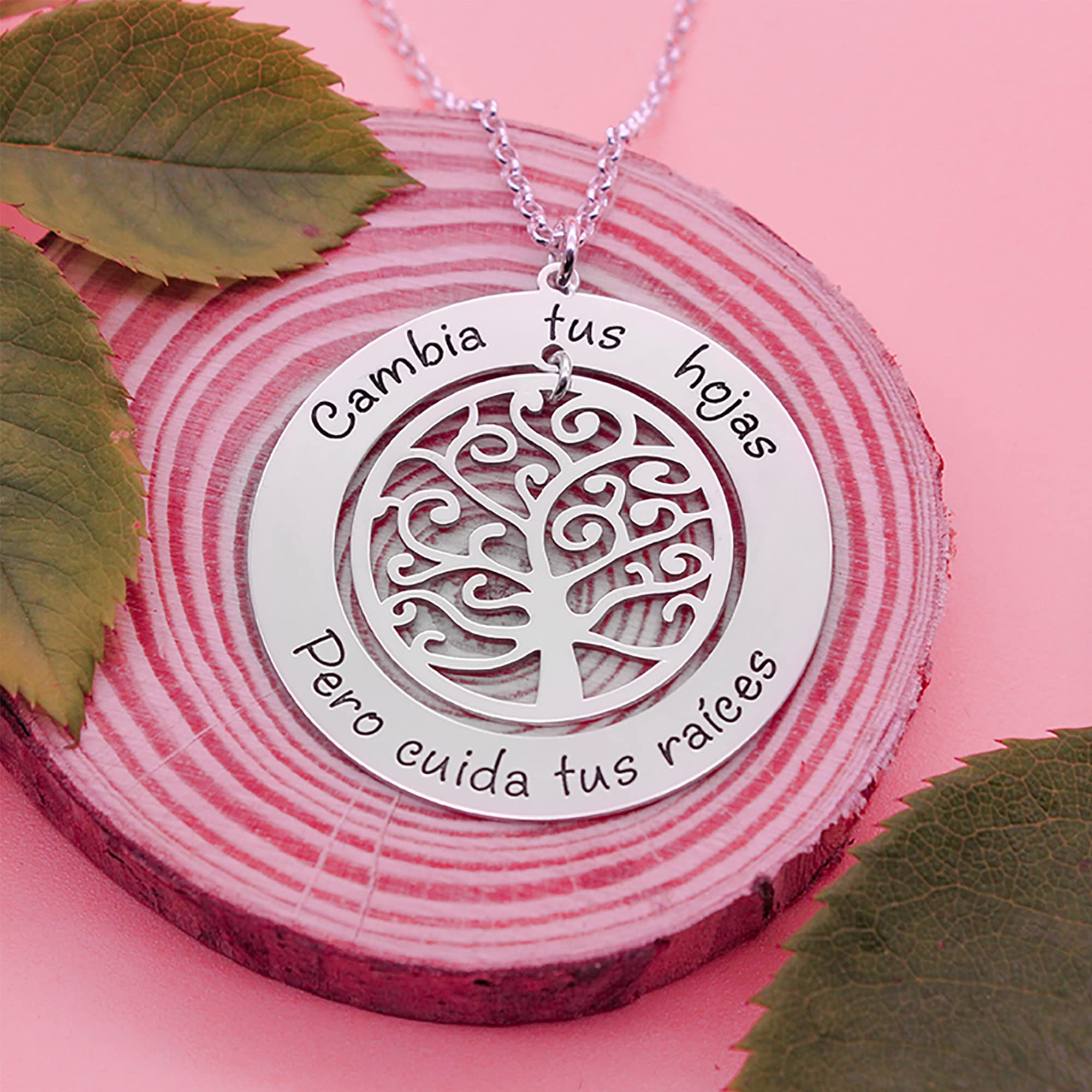 Collar Árbol de la vida Plata de Ley Personalizado con hasta 2 Frases