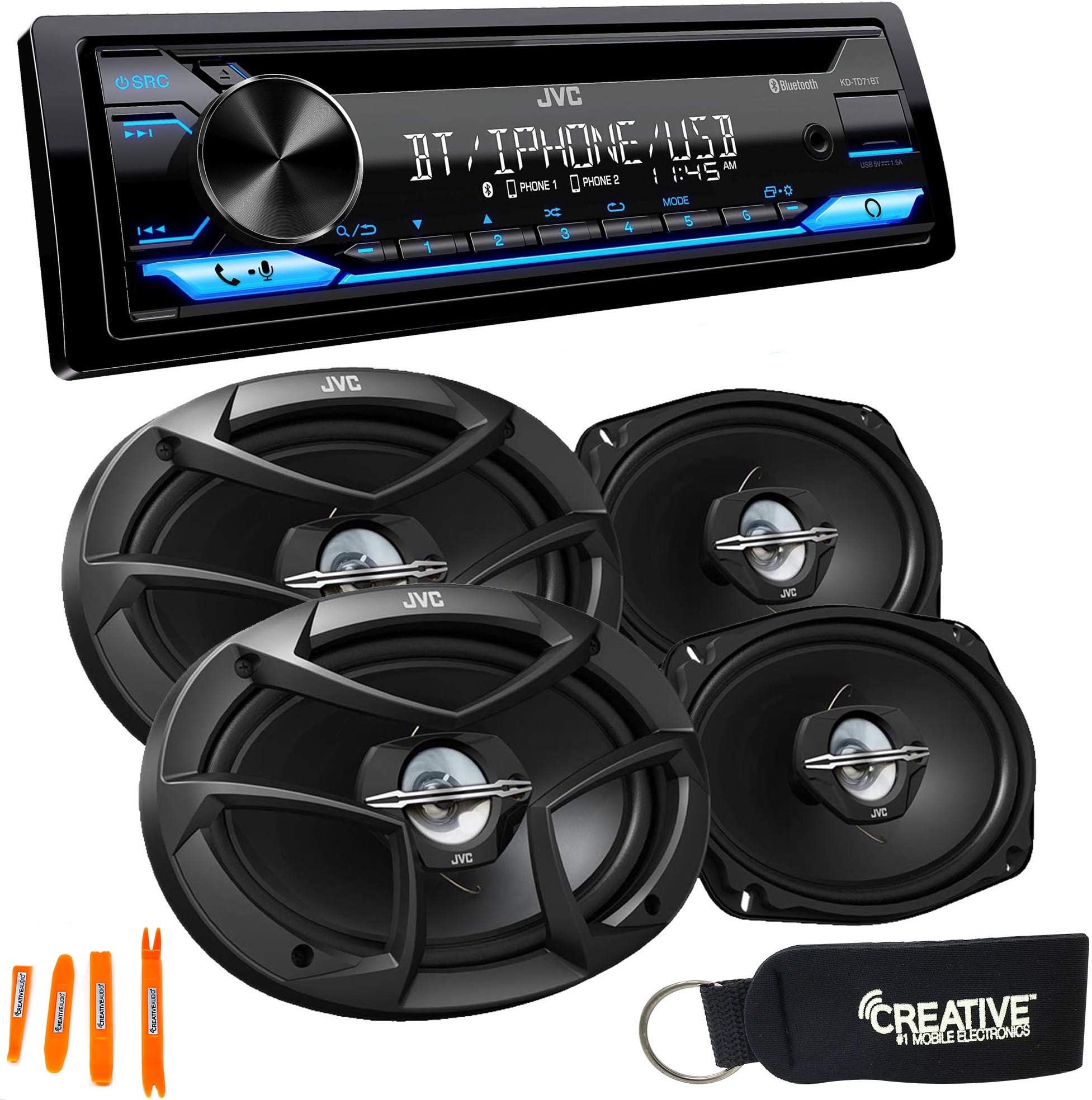 JVC KD-TD71BT - CD Receiver Featuring Bluetooth, Front USB, AUX, Amazon Alexa + Two Pairs of JVC 6x9 Speakers