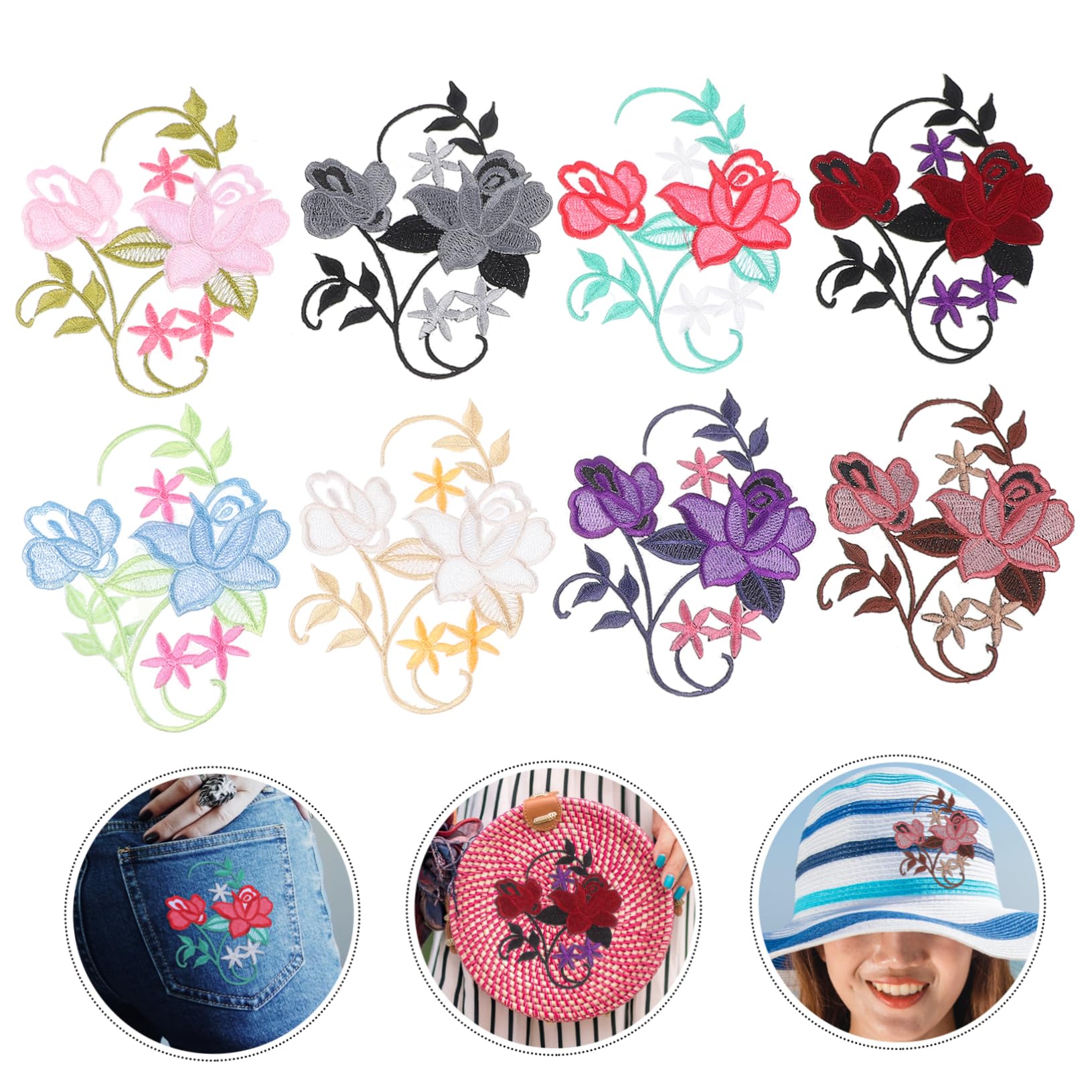 VILLCASE 3 Set Adesivi in Tessuto Ricamato Di Fiori Toppe Per Jeans Patch Per Abbigliamento Adesivi Per Borse Applicazione Patch Di Fiori Ricamati Adesivi Da Ricamo Stoffa 8 Pezzi*3