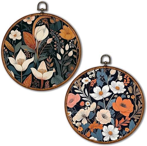 KSDUT Flower Wall Art Decor Set of 2 - Botanical Neutral Mid Century Modern Wall